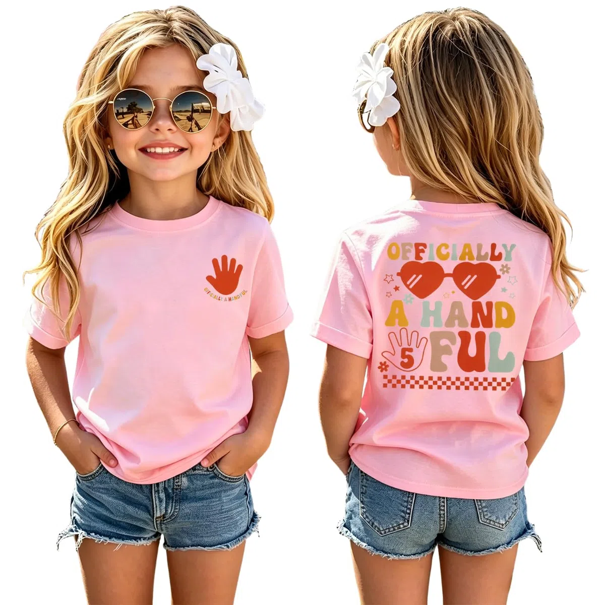 5.Geburtstag T-Shirt Mädchen Geburtstagsshirt Officially A Hand FUL Drucken Tshirt Sommer Kurzarm Shirts Fünfter Jahre Schwester Shirt Kinder Rundhals Top Ankündigung Outfit