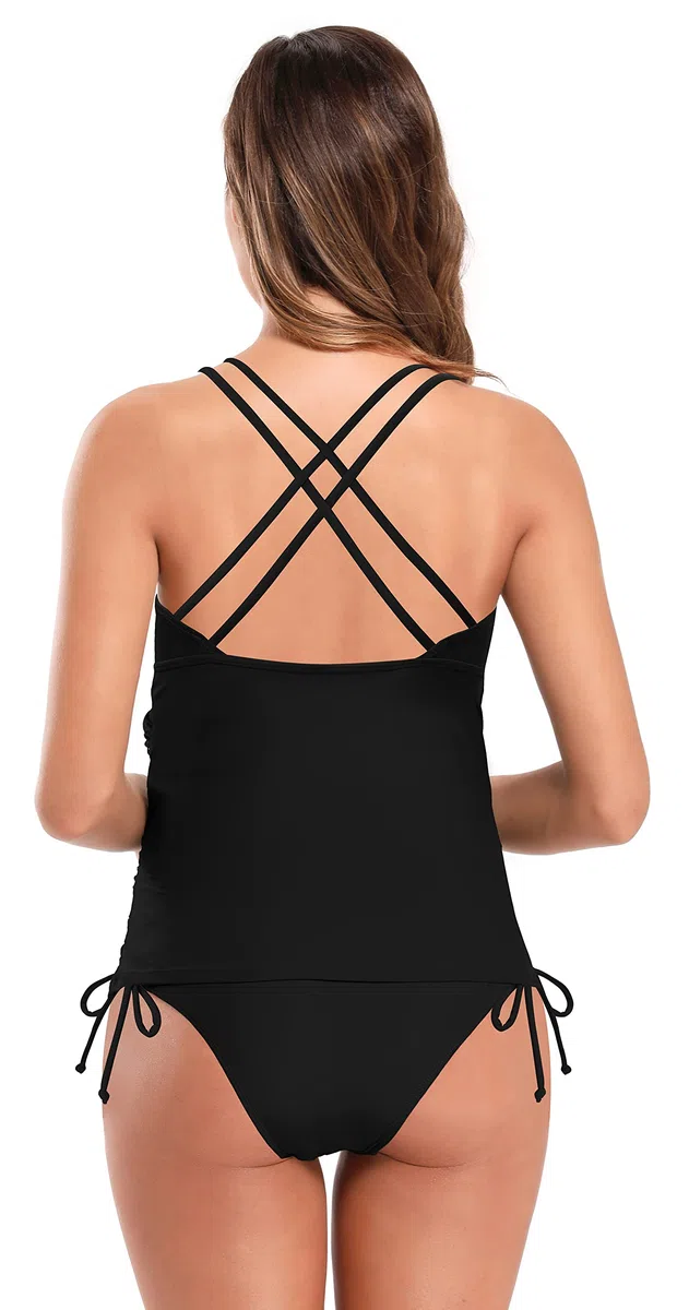 SHEKINI Damen Rückenfrei Umstandsmode Elegant Verstellbarer Tankini Zweiteiliger Badeanzug Bauchweg Ruched Abdomen Control Grosse Grössen Schwangerschaft Bikini