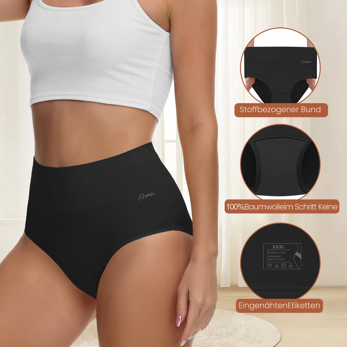 Unterhosen Damen 5er Pack–Hohe Taille Baumwolle Slips, Stretch & Atmungsaktive Panties, Weiche Unterwäsche für Frauen (Gr.S-3XL)