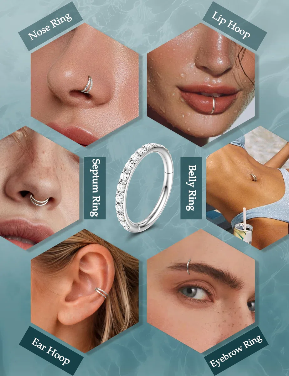 Dochais 4PCS 18G Nasenpiercing Ring, Ohrringe Chirurgenstahl Tragus Septum Piercing CZ Clicker Ring, Segmentring Conch Lippe Knorpel Doppelt Nasenring Hoop 8mm 10mm für Damen Herren