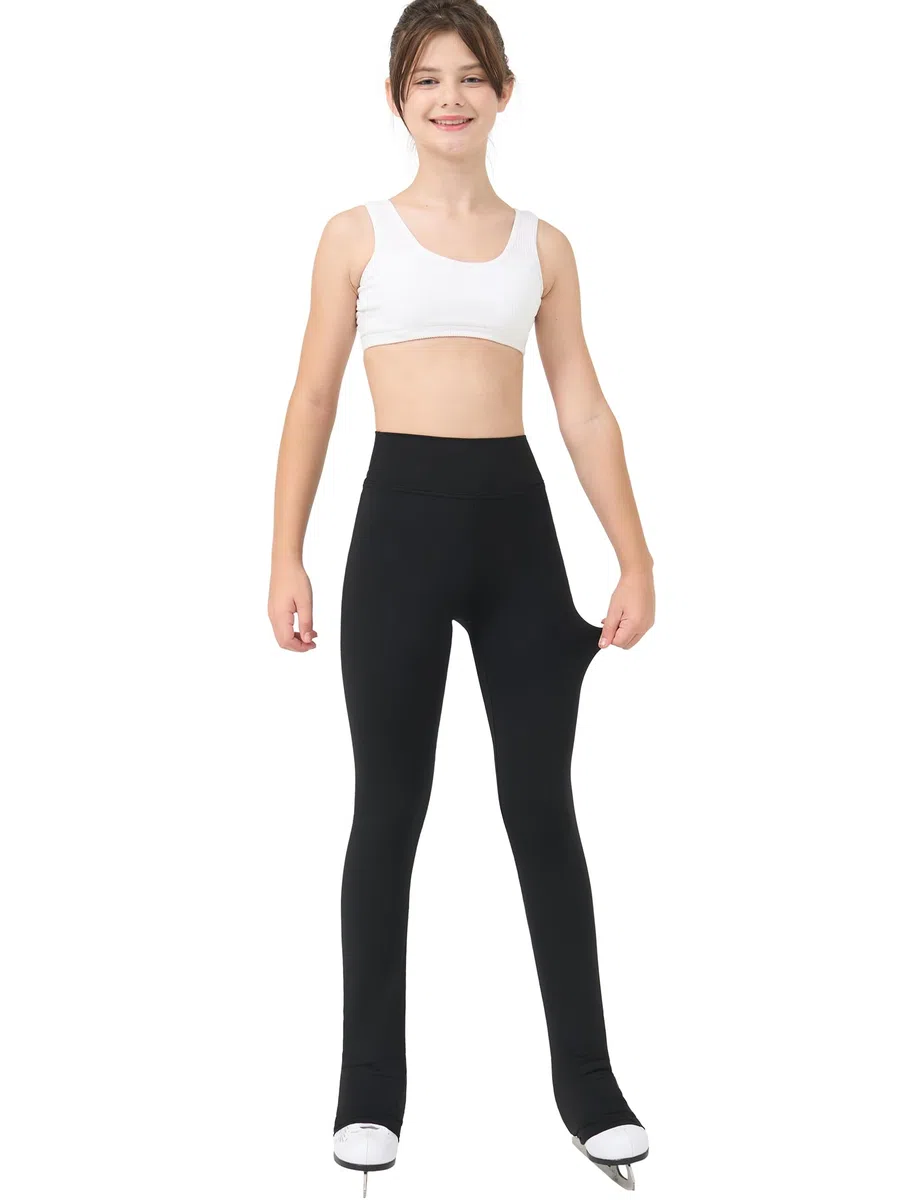 Mädchen Eiskunstlauf Leggings Hohe Taille Stretch Praxis Skaten Kinder Teen Training