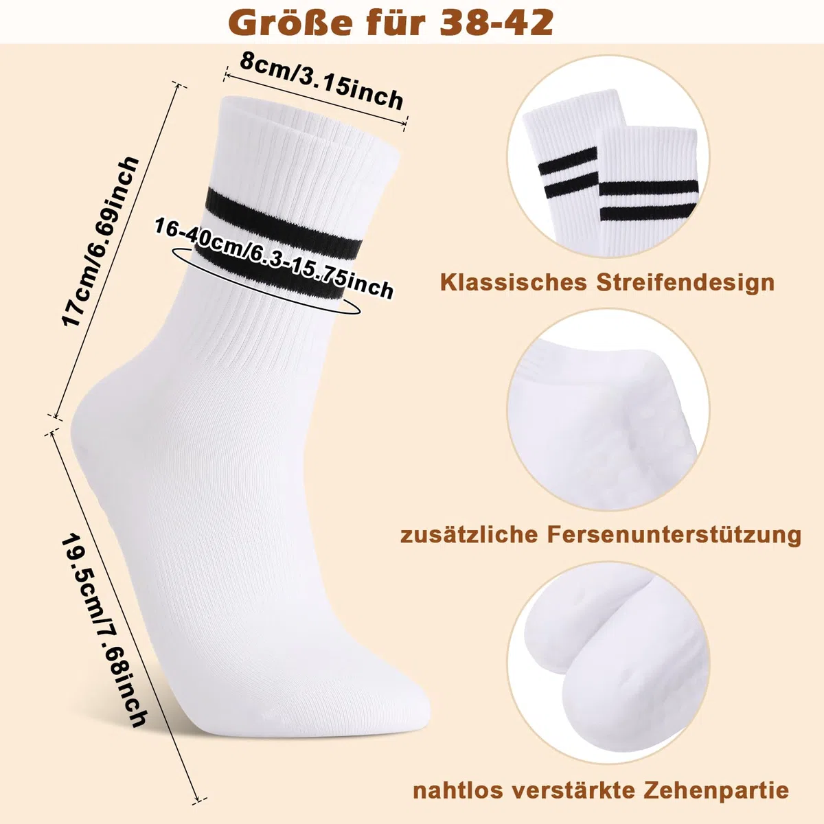 Apricitie 5 Paar Pilates Yoga Socken, Damen Stoppersocken Rutschfeste Socken mit Noppen 38-42, Baumwolle Yoga Grip Antirutschsocken für Ballett Fitness Krankenhaus