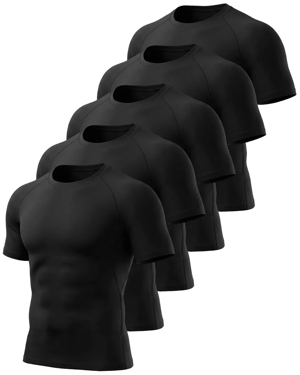 5er Pack Kompressionsshirt Herren Kurzarm,Funktionsshirt Schnelltrocknendes Atmungsaktive Sportshirt Männer Laufshirt für Workout Gym
