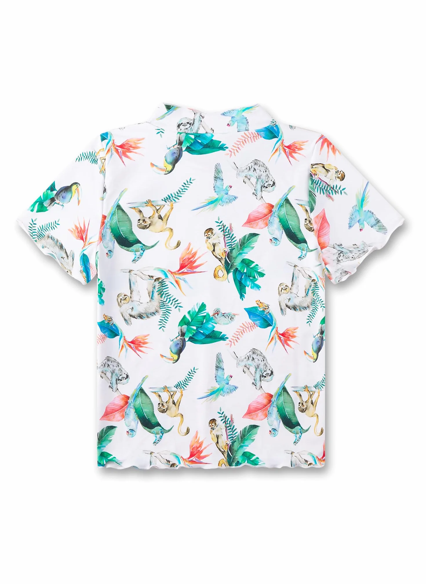 Sanetta Kinder UV Shirt Kurzarm Off-White Dschungel | Praktisches und schützendes Badeshirt aus Polyamid-Mix für Mädchen. Bademode für Kinder