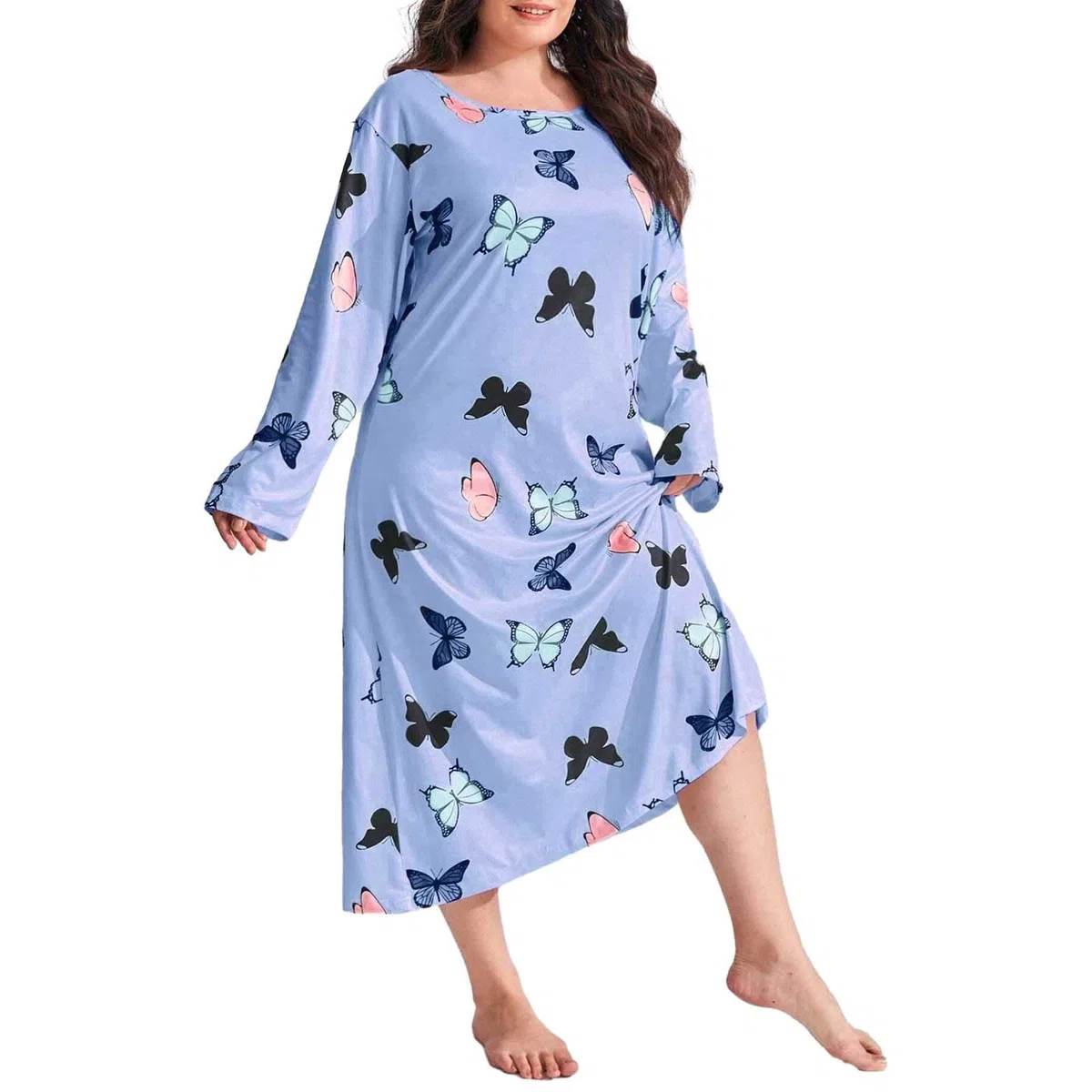 Damen Umstandsnachthemd Grosse Grössen Schlafshirt Rundhals Blumen Pyjama Leicht Weich Nachtwäsche Loose Schlafkleid Sommer Schlafhemd Loungewear Kurzarm Maxi Lang Baumwolle Nachthemd