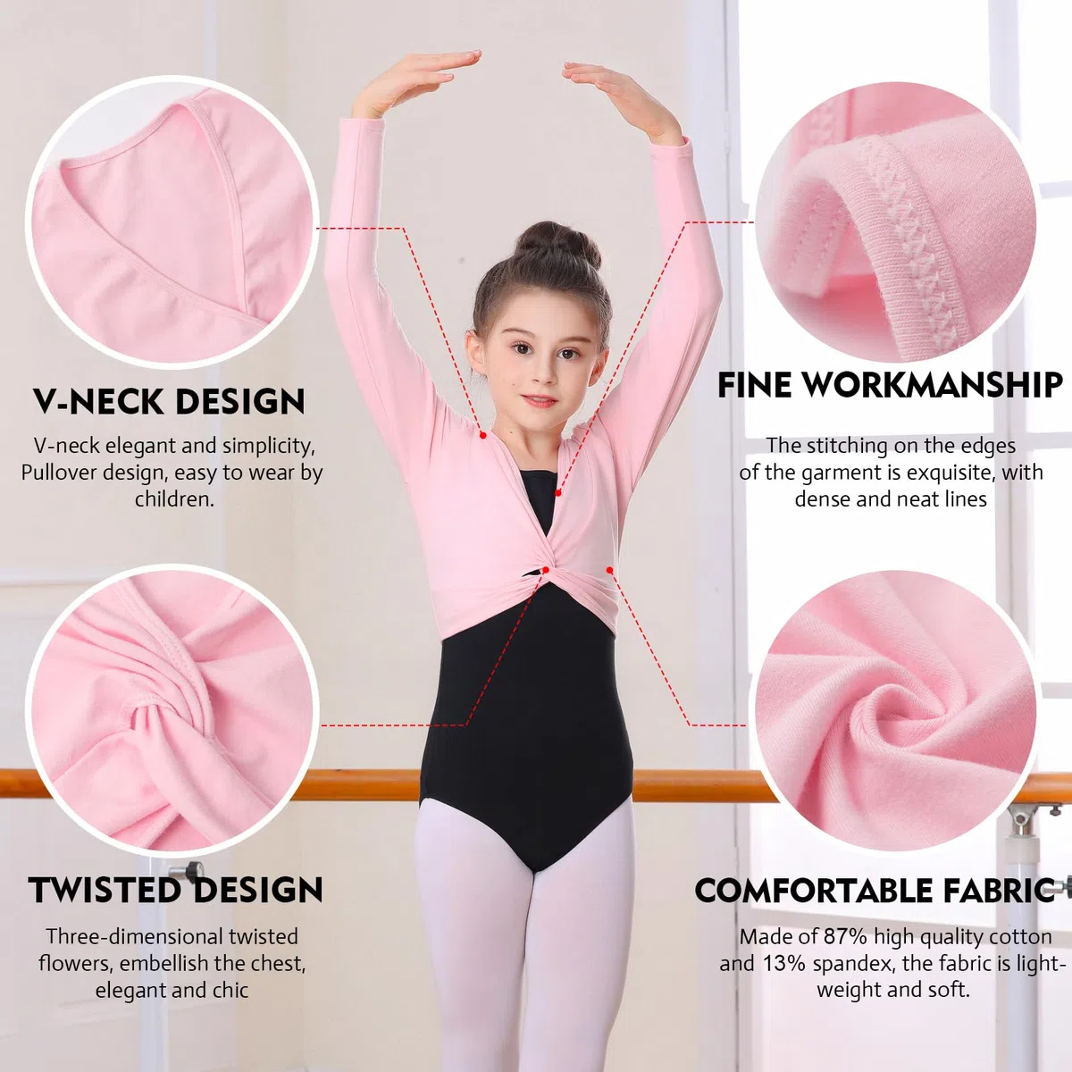 Mädchen Ballett Wickeljacke Gymnastik Tanz Ballettjacke Langarm Baumwolle Ballett Strickjacke für Mädchen Damen
