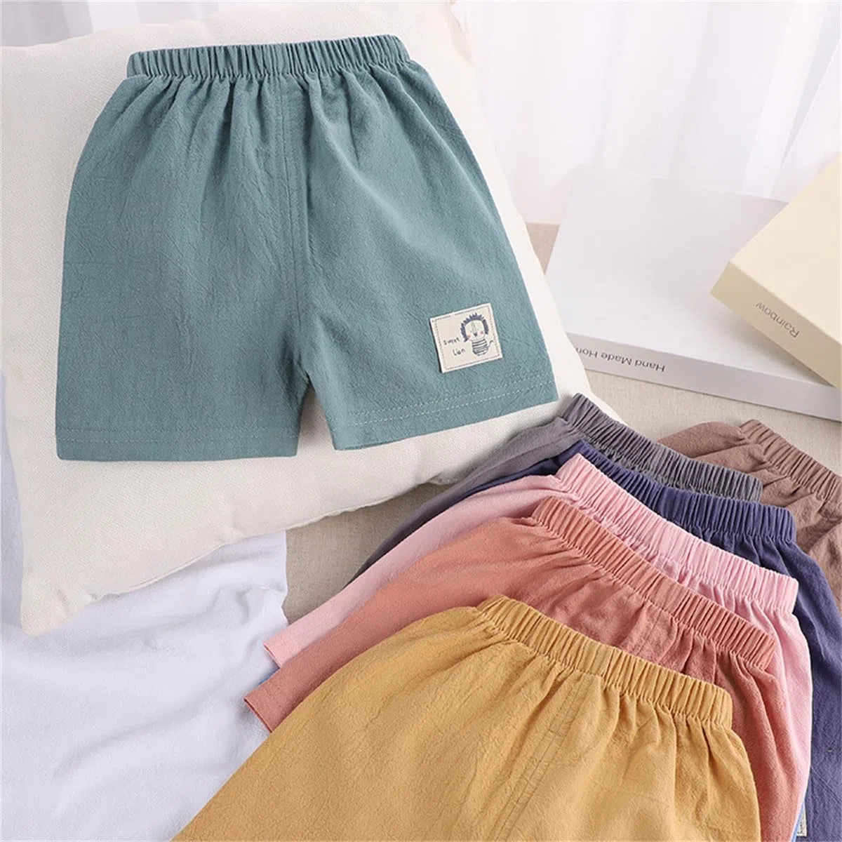 4er-Pack Baby Kinder Mädchen Jungen Shorts Baumwolle Leinen Sommer Kurze Hosen 6 Monate-5 Jahre Leichte Atmungsaktive Sommerhose Einfarbige Lässige Kurze Hosen Gr. 74/80/86/98/104/116