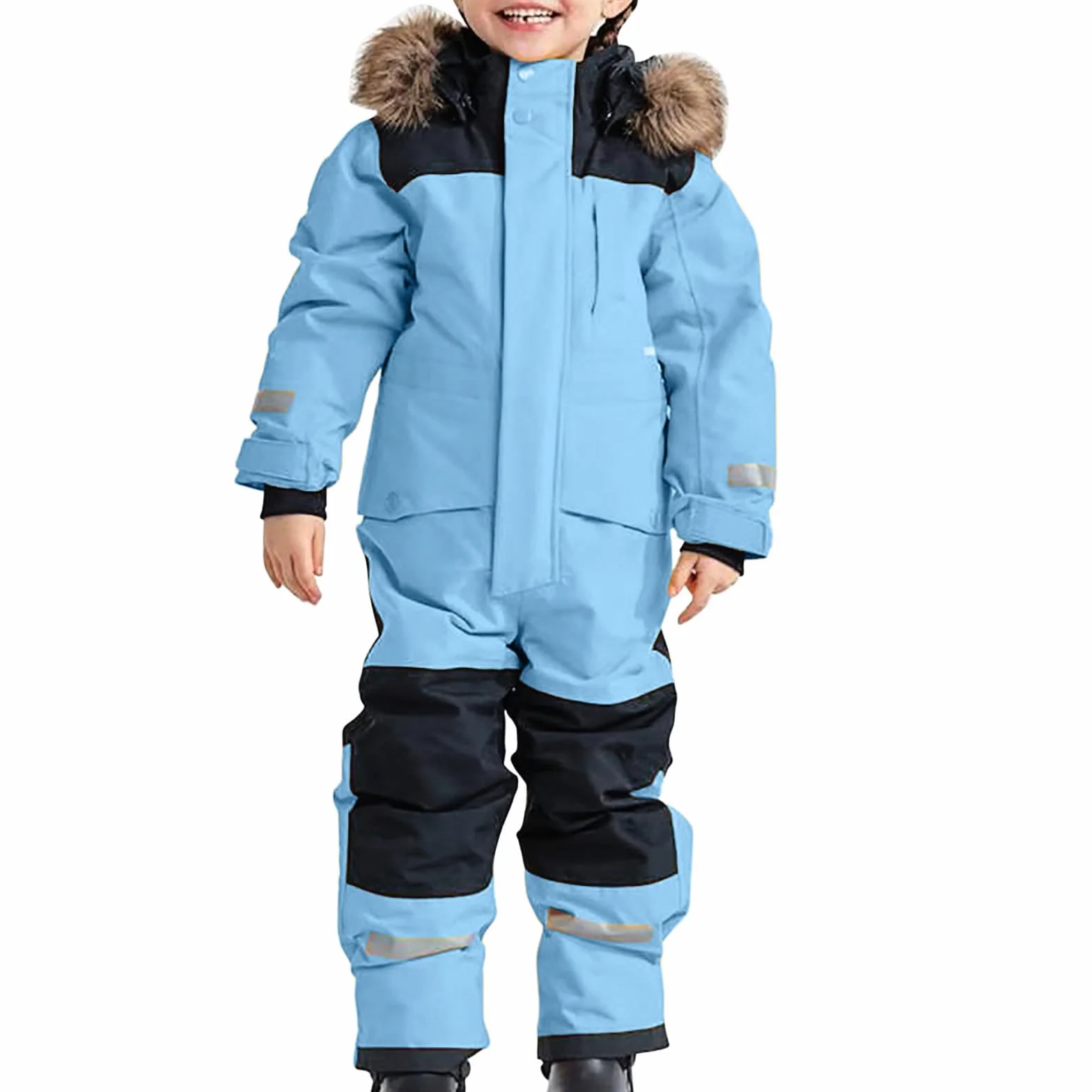 Skianzug Kinder Unisex Skioverall Wasserdicht Winddicht Schneeanzug mit Kapuze und Taschen Schneeanzüge Verdickt Thermo Einteiliges Mädchen Schneeoverall Outdoor Warme Winteranzug