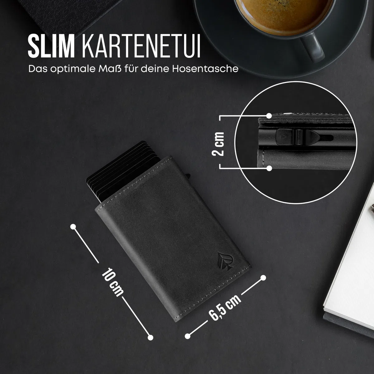 Card Nine! Magnet Kartenetui - Premium Slim Wallet - Geldbörse mit RFID-Schutz - Portemonnaie für Damen & Herren - Geldbeutel mit Magnetverschluss (Crazy-Horse-Leder Schwarz, Mit Münzfach)