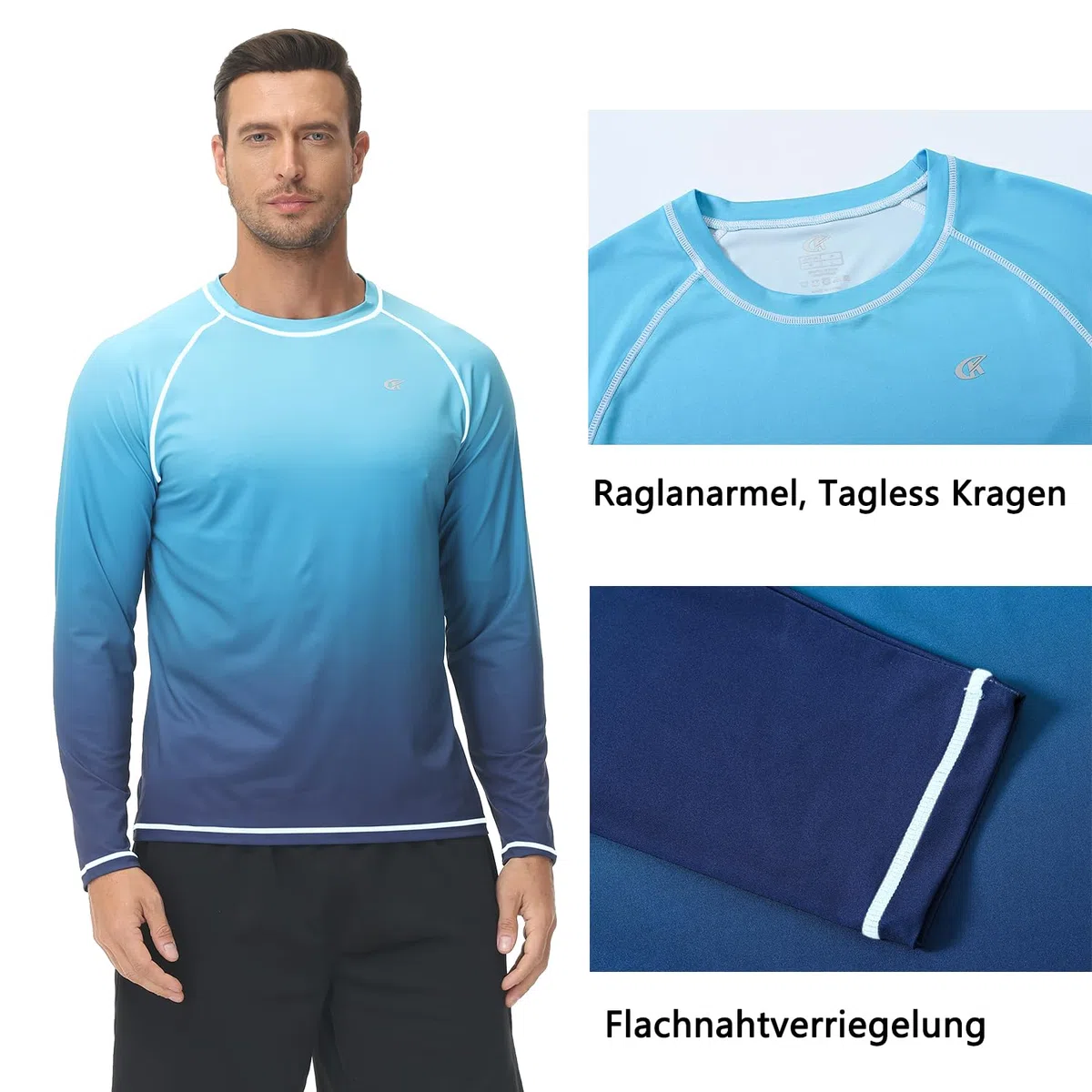 Huayuzh Rashguard UV Shirt Herren Langarmshirt Schwimm Tshirt Schnelltrocknend Atmungsaktiv Surfen Angeln Wandern Top