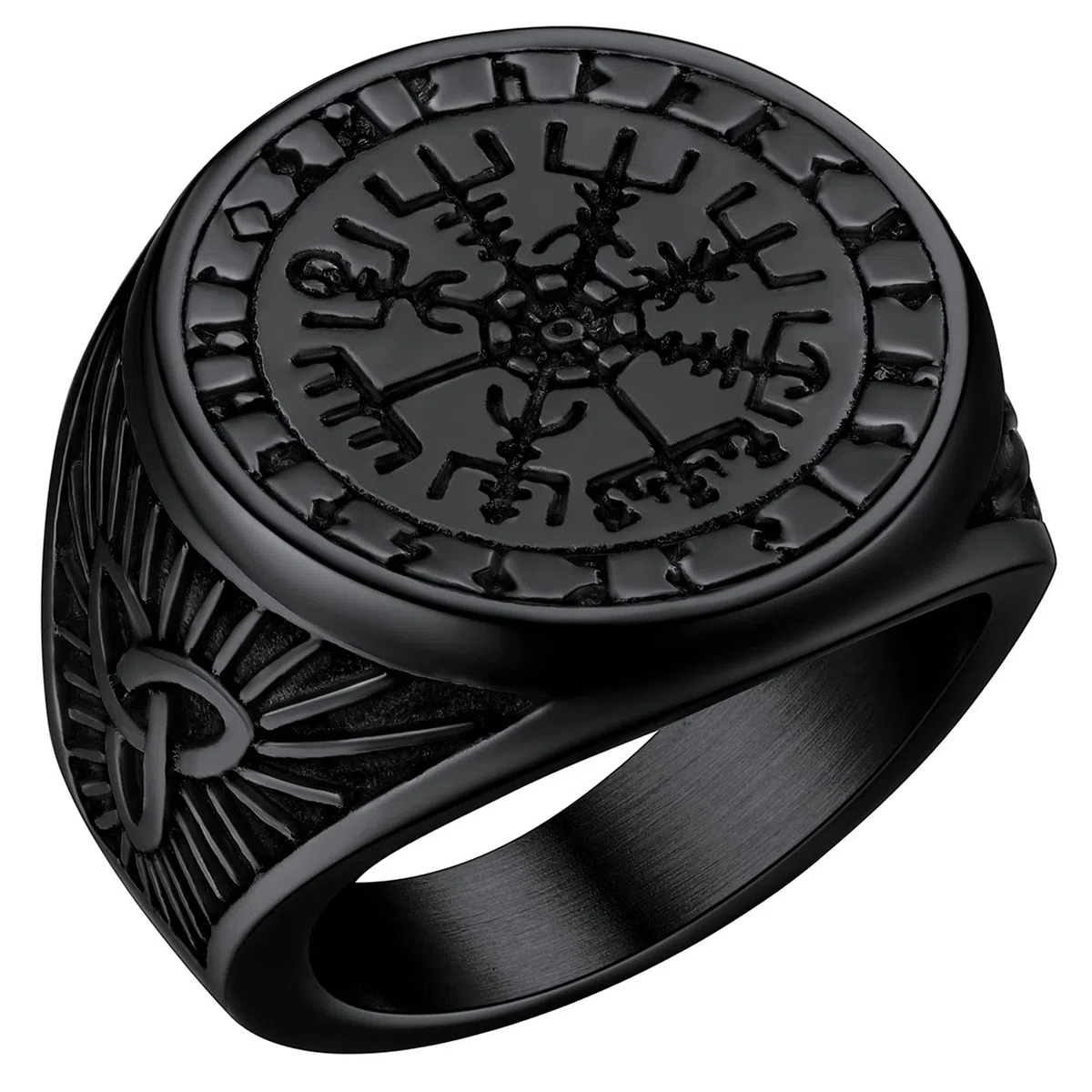 FaithHeart Viking Vegvisir Fingerring in Rundform， Vintag Kompass Fingerring mit Rune Symbol， Retro Skandinavischer Ring mit Gravur für Weihnachten Geburtstag