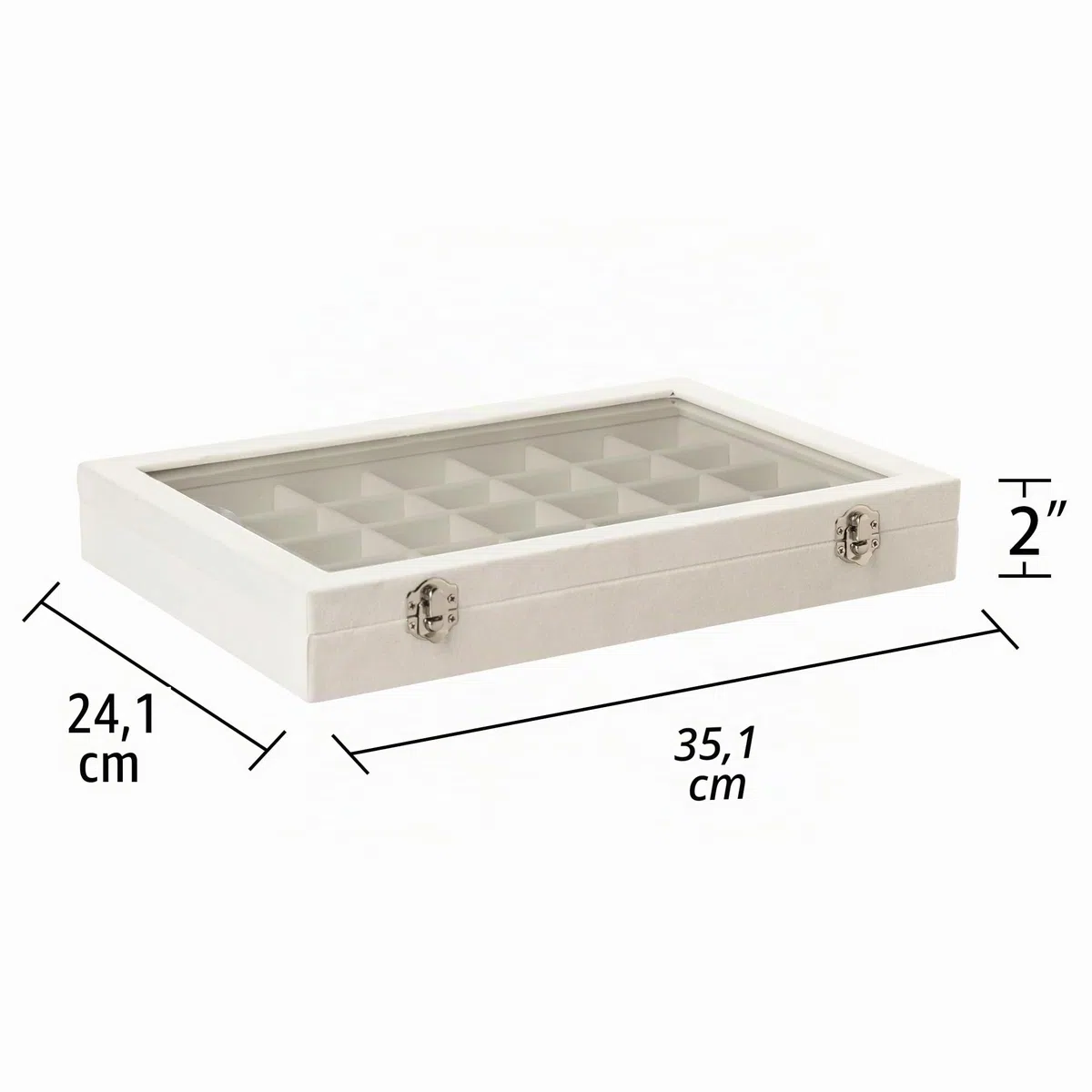 Frebeauty Samt Schmucktablett 35 Gitter Schmuck Organizer mit durchsichtigem Deckel Transparenter Ohrring Organizer Halter Fall für Ringe Ohrstecker Geschenk für Frauen Mädchen (Beige 35 Gitter)