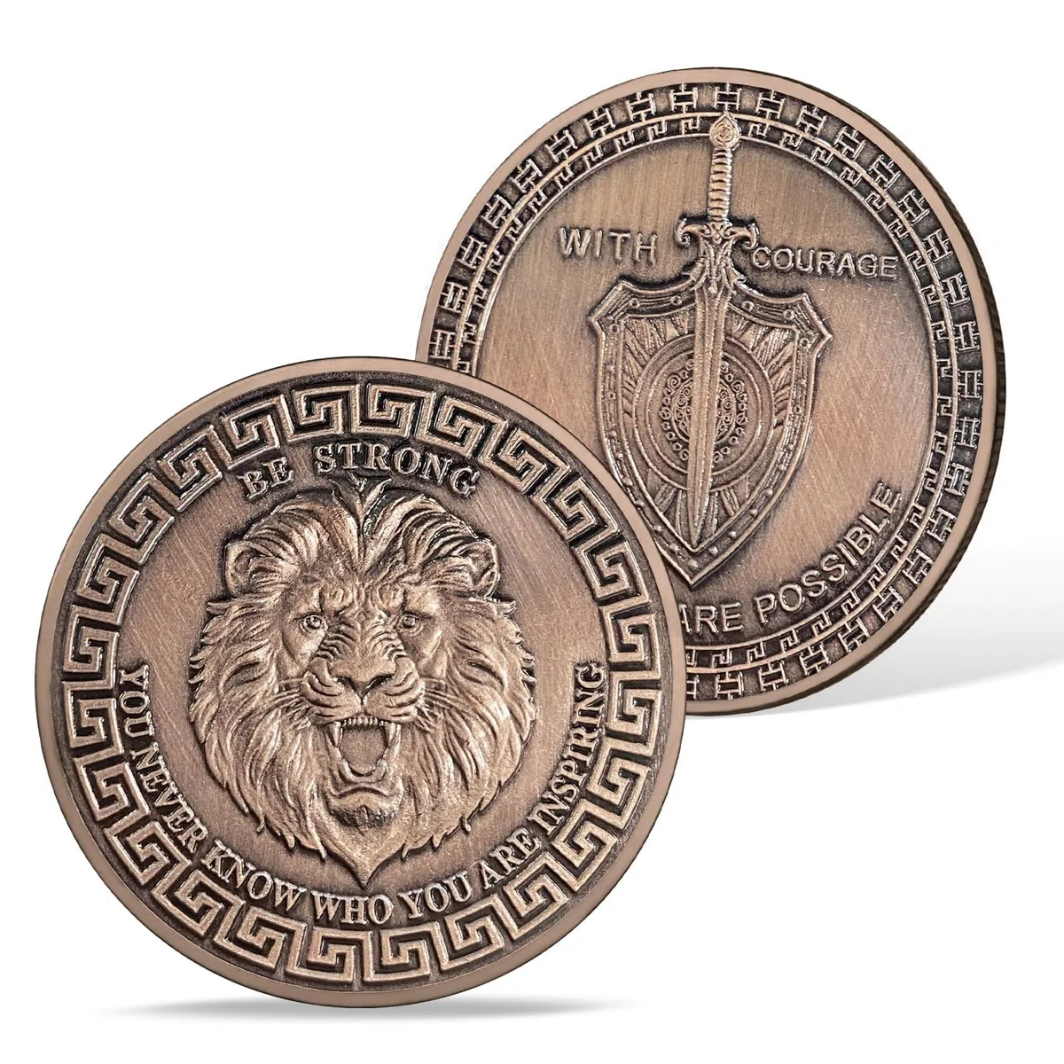 AtSKnSK Motivierende Münze Ermutigung Münze Löwe des Mutes christliche Challenge Coin Viel Glück Gedenkgeschenke für Damen und Männer Incentive Auszeichnungen