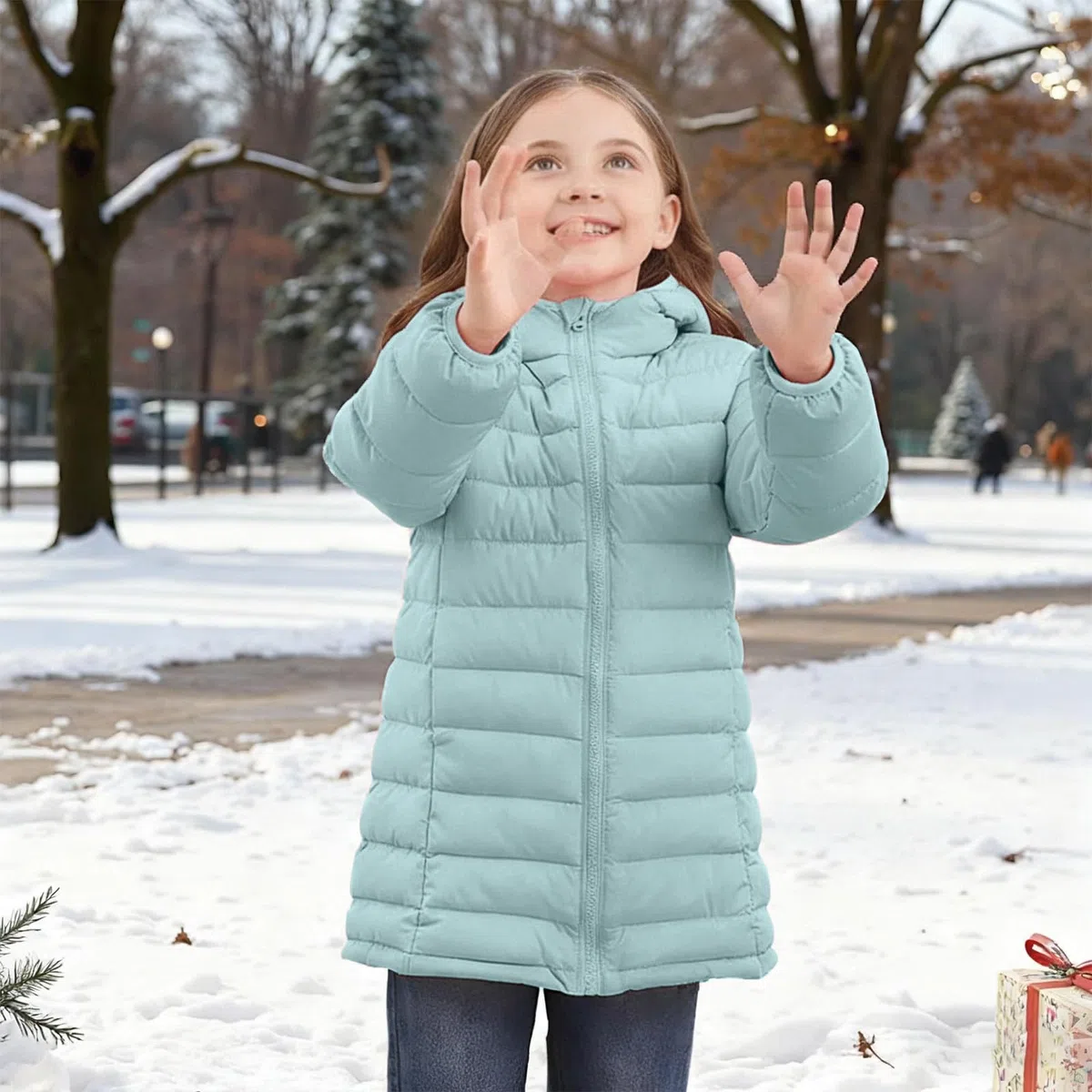 Winterjacke Mädchen Warm Puffer Wintermantel Packbare Steppjacke mit Kapuze Dicke Daunenmantel Kinder Winter Jacke Weich Kinderjacken Kapuzenjacke Daunenjacke Leichte Outdoor Mäntel Parka
