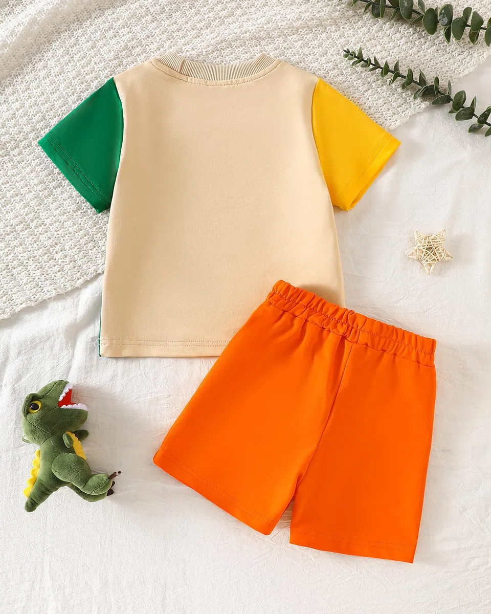 FishingDino Baby Kleidung Jungen Set Gr 86-110, Sommer Kinder Anzug Set Junge mit Dino & Bagger, Kurzarm T-Shirt & Shorts Bekleidungssets für Jungen 1-4 Jahre