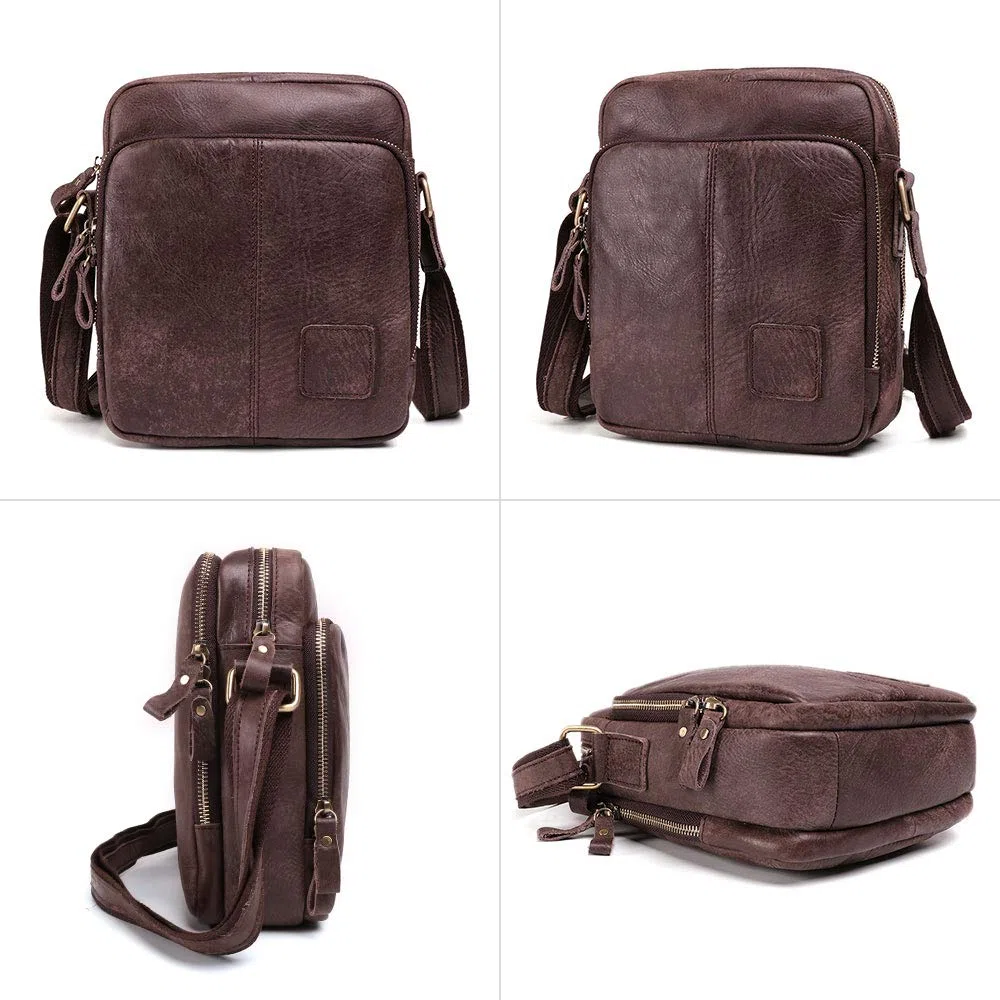 BAIGIO Umhängetasche Herren Leder Schultertasche Vintage Messenger Bag mit Schultergurt Dunkelbraun