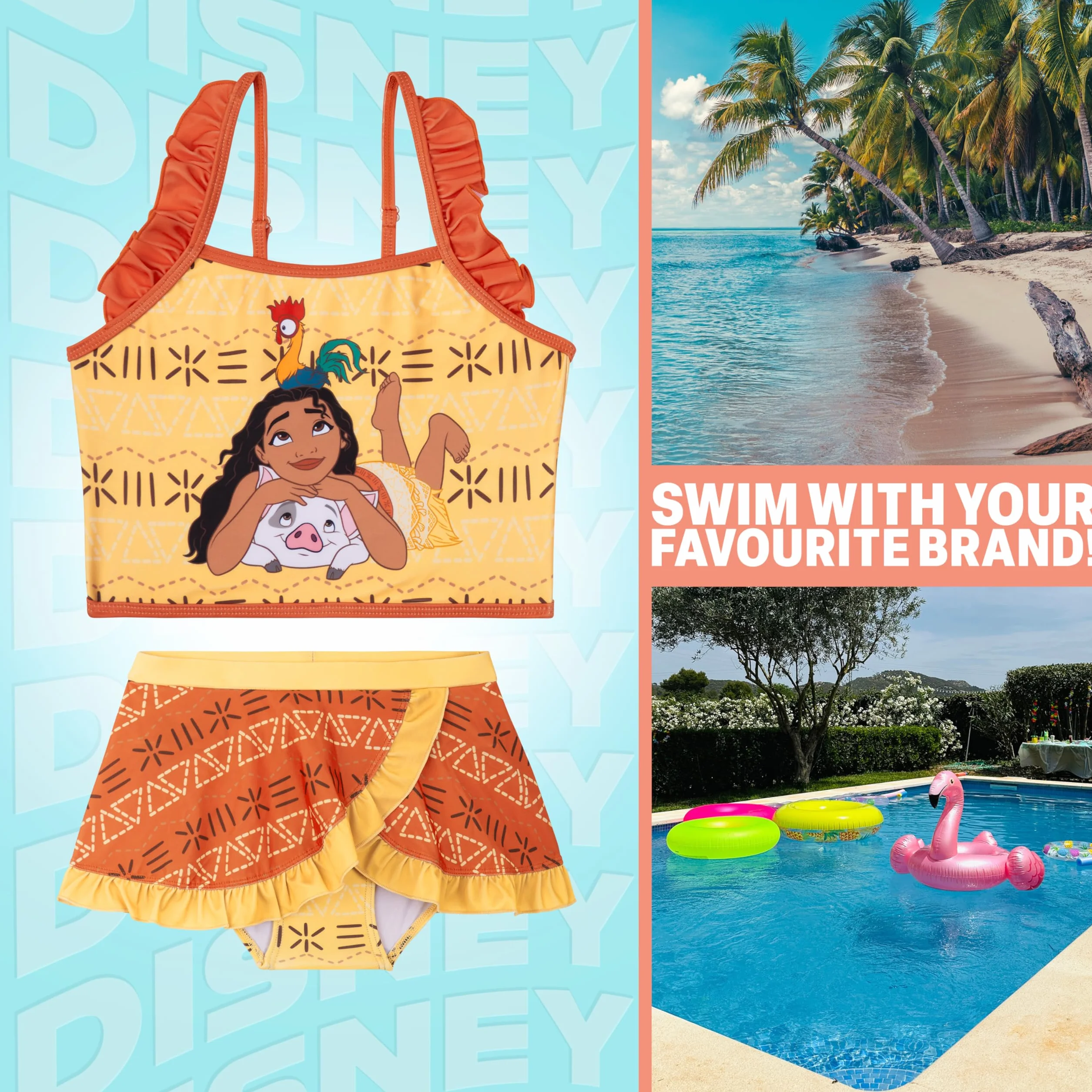 Disney Vaiana | Frozen | Arielle Bikini Mädchen Badeanzug, Elastisch & Verstellbar, Sommer Bademode Tankini Set Zweiteilig, Geschenke für Kinder