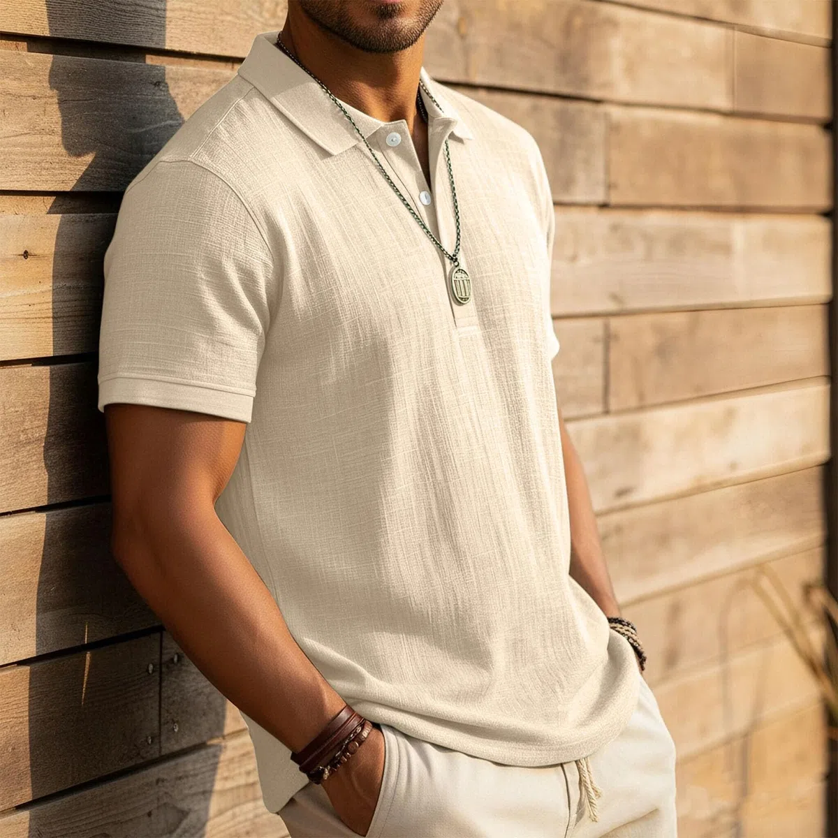 Leinen Poloshirt für Herren Leichtes Sport Henley Shirt Sommer Baumwolle Polohemd Arbeit Business Kurzarm Tops Casual Einfarbig Golf Tshirt Revers Knopfleiste Arbeitstshirts Sportshirt