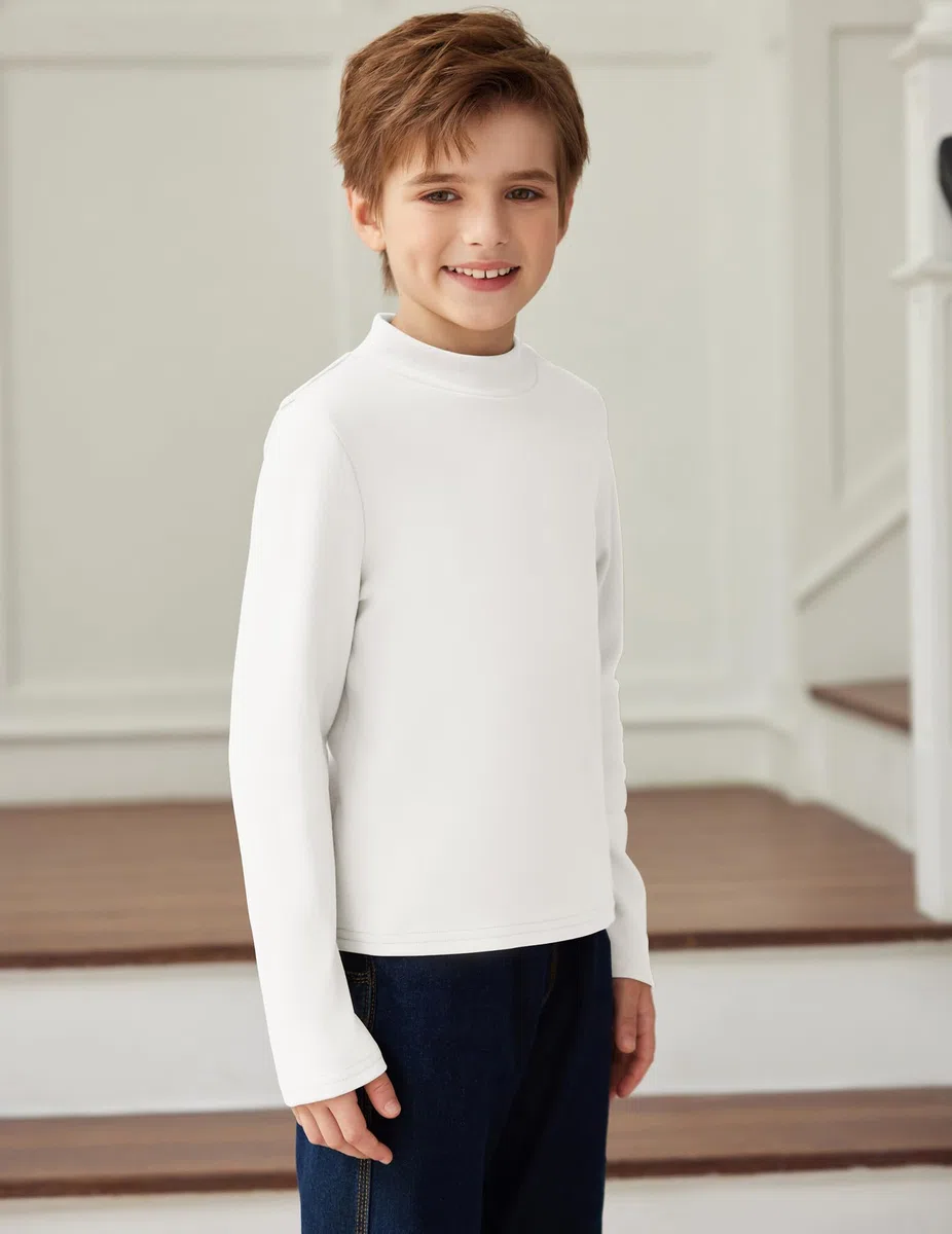 Arshiner Kinder Unterhemd Thermal Top Jungen Langarmshirt Oberteile Klassisch Unterziehshirt Slim Fit Tops Lässige Rollkragenpullover 5-12 Jahre