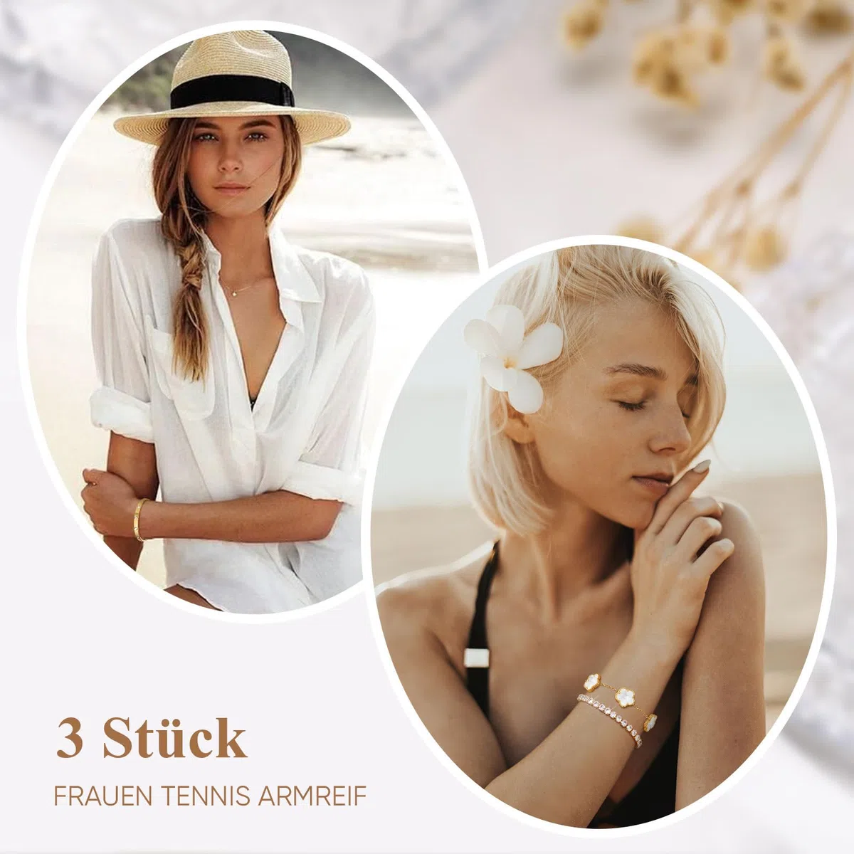 3 Stück Kleeblatt Armband Damen Gold, 18K Stapelbare Fünfblättriger Kleeblattschmuck Set, Halskette Tennis Armbänder, Edelstahl Armreif Zirkonia, Glückssymbolgeschenke Den Alltag Geburtstage Jahrestag