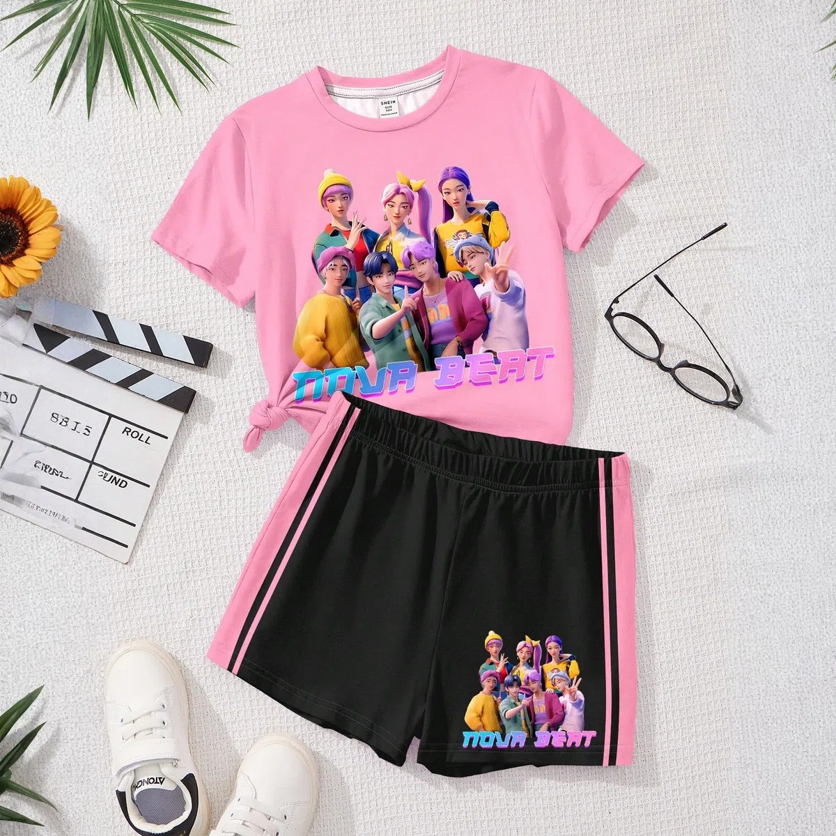 Kpop Kostüm Bekleidungssets Für Unisex Kinder 2-Teiliges Sport T-Shirts Und Hosen Kurzarm Kinder Party Outfits Bekleidungssets Zweiteiler Sommer Trainingsanzug Hip Hop Kleidungsset