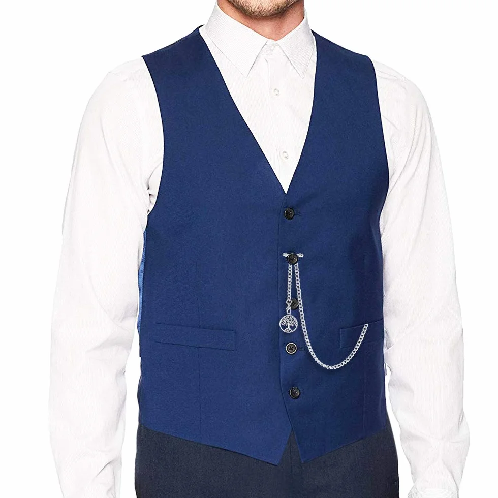 TREEWETO Taschenuhrkette mit T Bar Endstück Albert T-Bar Taschenuhr Kette mit Antiker Lebensbaum Anhänger und 2 Haken für Weste Knopfloch