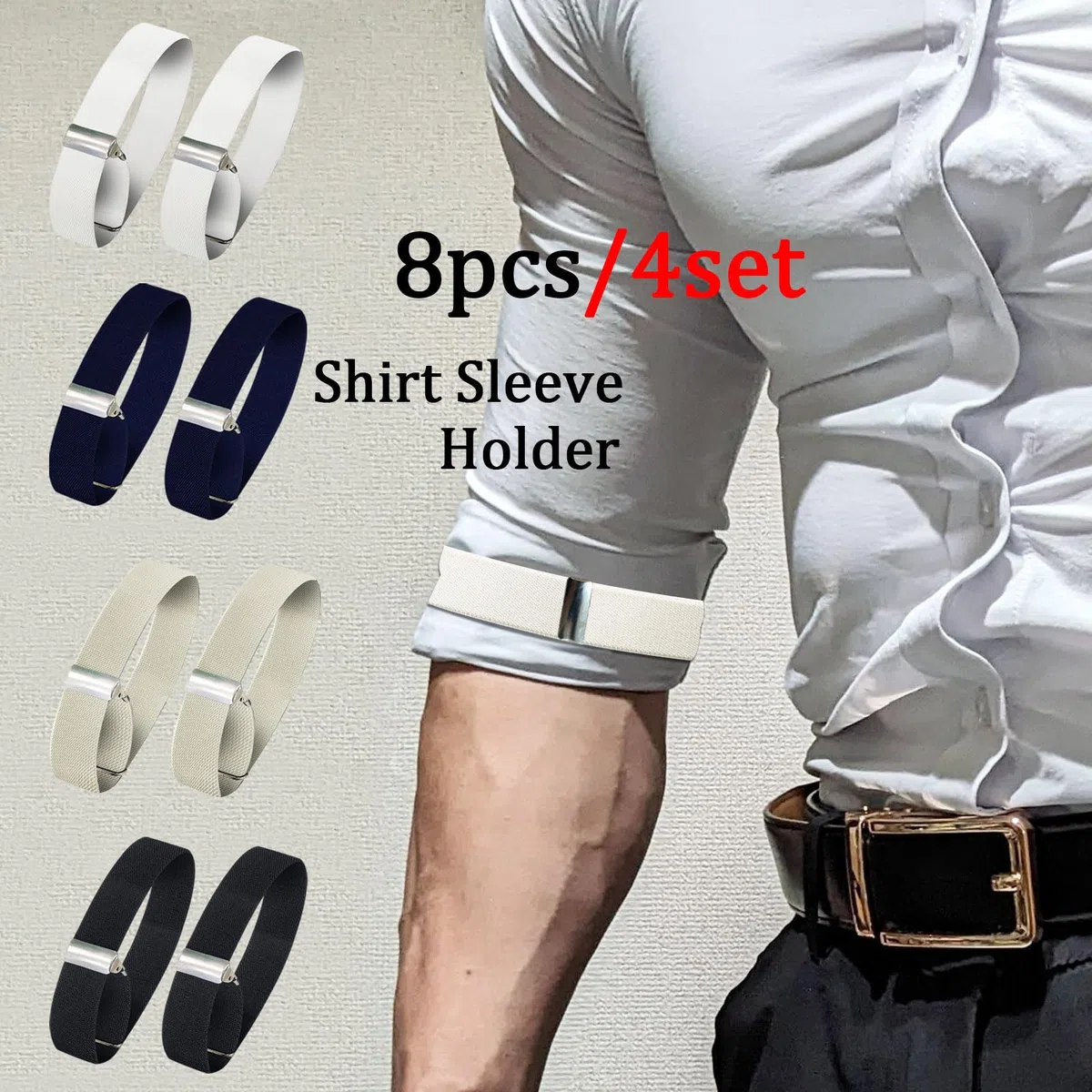 Ärmelhalter Herren (4 Paar / 8pcs) Ärmelhalter Damen Verstellbar Hemdhalter Elastisch Anti Rutsch-bänder Breite 2,5cm