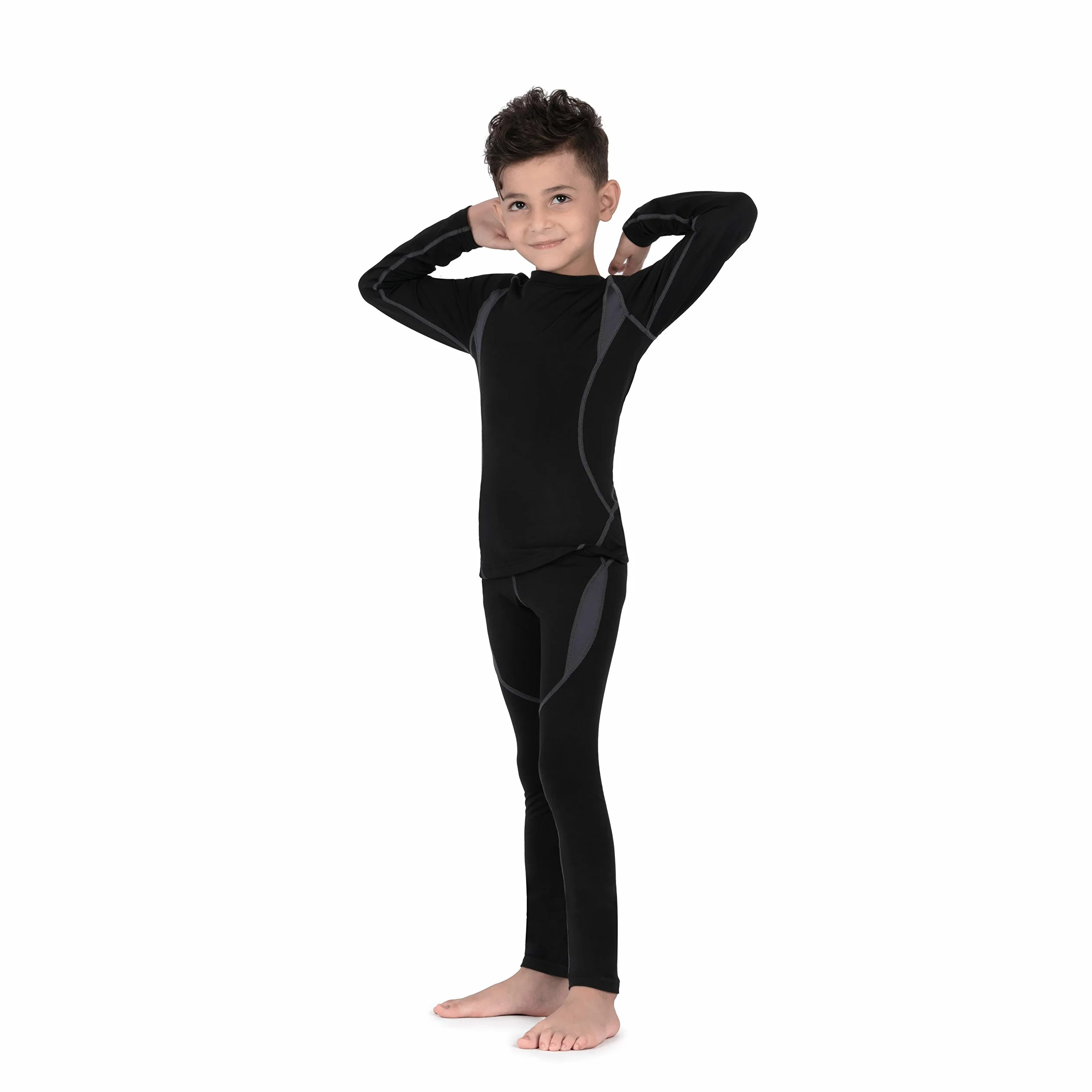 SAGUARO Thermounterwäsche Set Kinder Atmungsaktiv Thermoaktiv Skiunterwäsche Funktionswäsche für Mädchen & Jungen Schwarz Gr.122-128