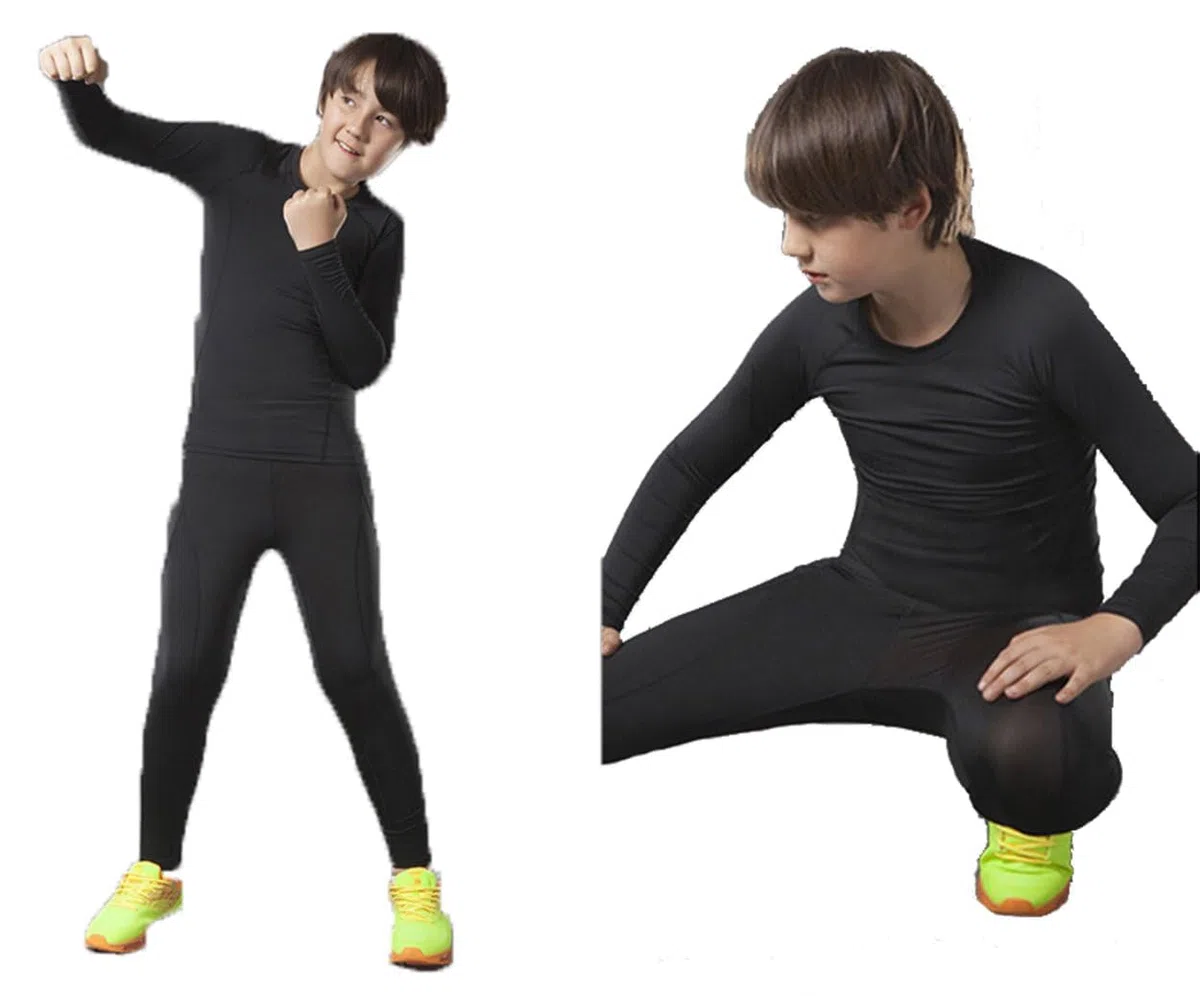 Echinodon Kinder Sportunterwäsche Fußball Junge Funktionsunterwäsche Set Kompressionsshirt + Kompressionshose Kompressionsunterwäsche für Training Skifahren Radsport