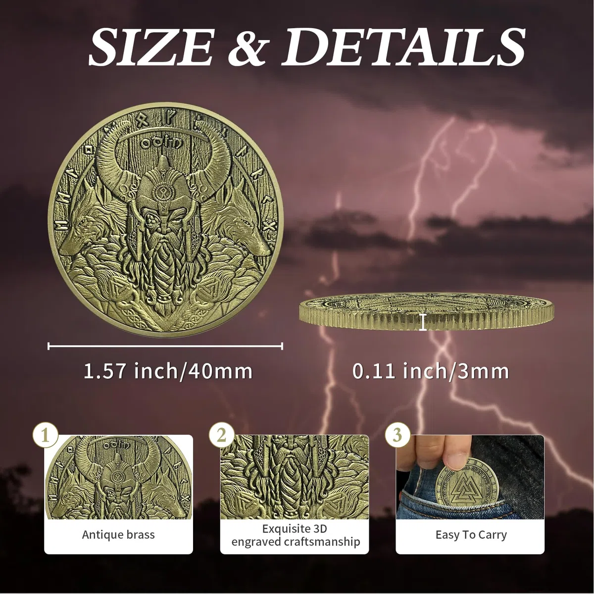 AtSKnSK Odin Münze Wikinger Valknut Münze Wikinger Odin Knoten Herausforderung Münze Geschenk Wikinger Wolf Chip Medaillon Nordische Mythologie Amulett für Männer (Odin Coin)