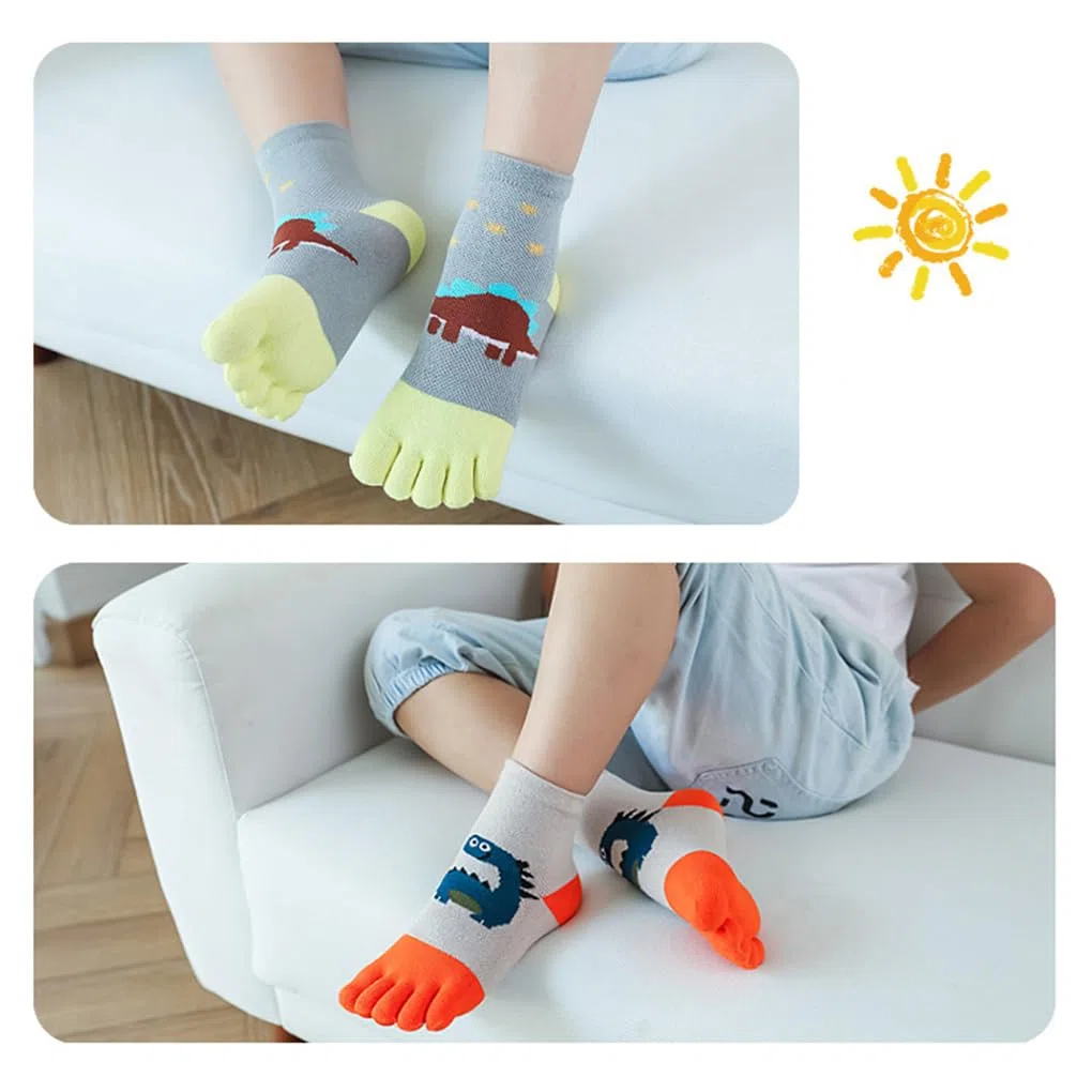 Kinder Fünf Finger Baumwolle Socken Cartoon Tier Atmungsaktive Zehensocken für Jungen Mädchen 1-9 Jahre alt, 5 Paar