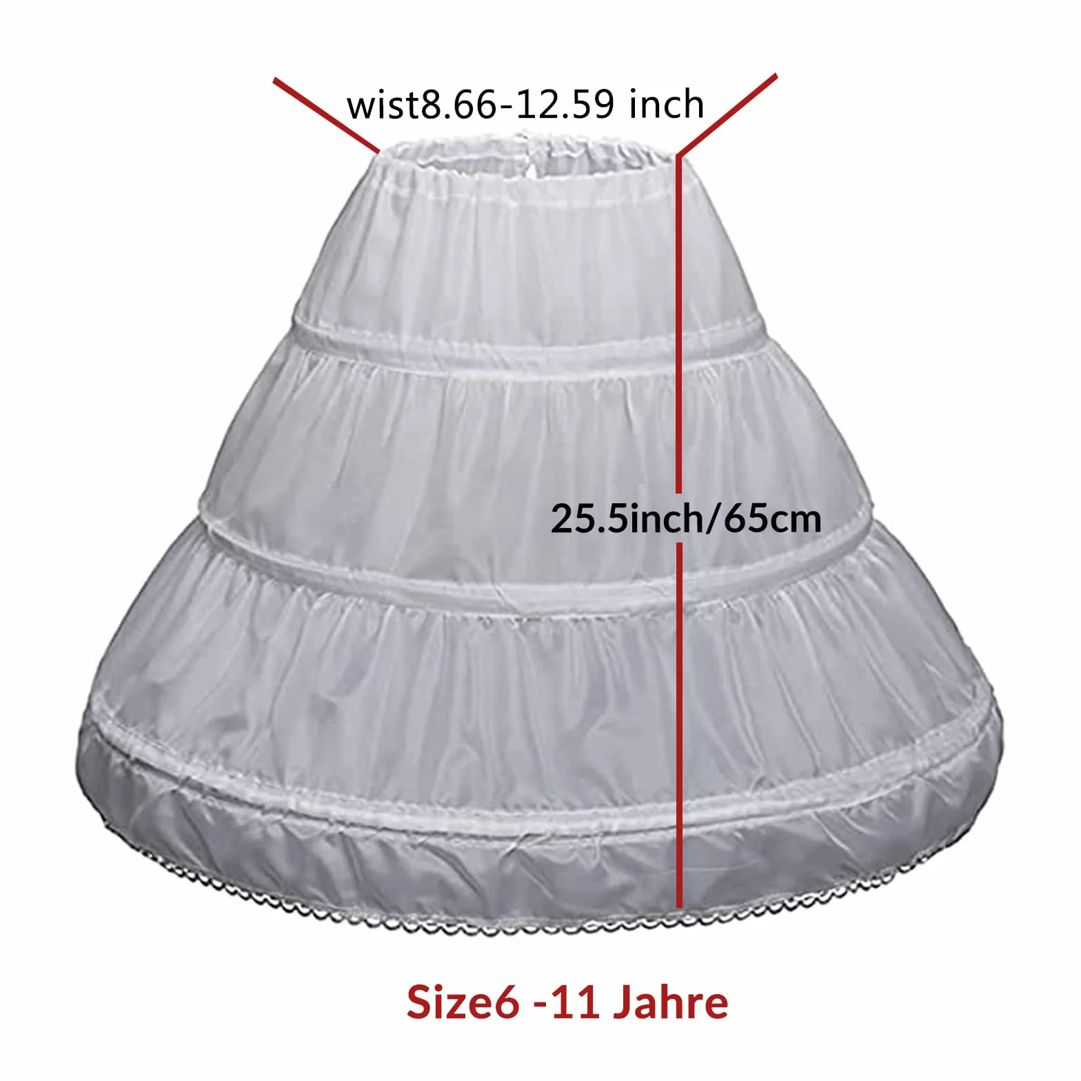 Reifrock Mädchen Petticoat Unterrock 3 Creolen Reifrock Kinder Crinoline Blumenmädchen Krinoline Rock Weiß