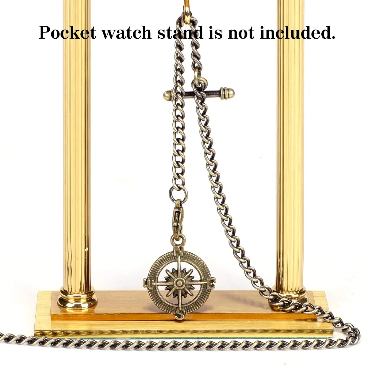 ManChDa Albert Chain Taschenuhr, T-Kette mit Kompass Anhänger, Curb Link Chain Kette 2 Haken, antike T-Bar für Herren