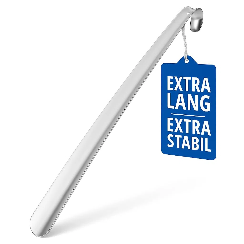 HONH Schuhlöffel lang 72 cm aus Edelstahl, 2 mm extra stabil, Schuhanzieher lang Metall, rückenschonende Anziehhilfe für Senioren, Herren, Damen, mit Aufhängeloch