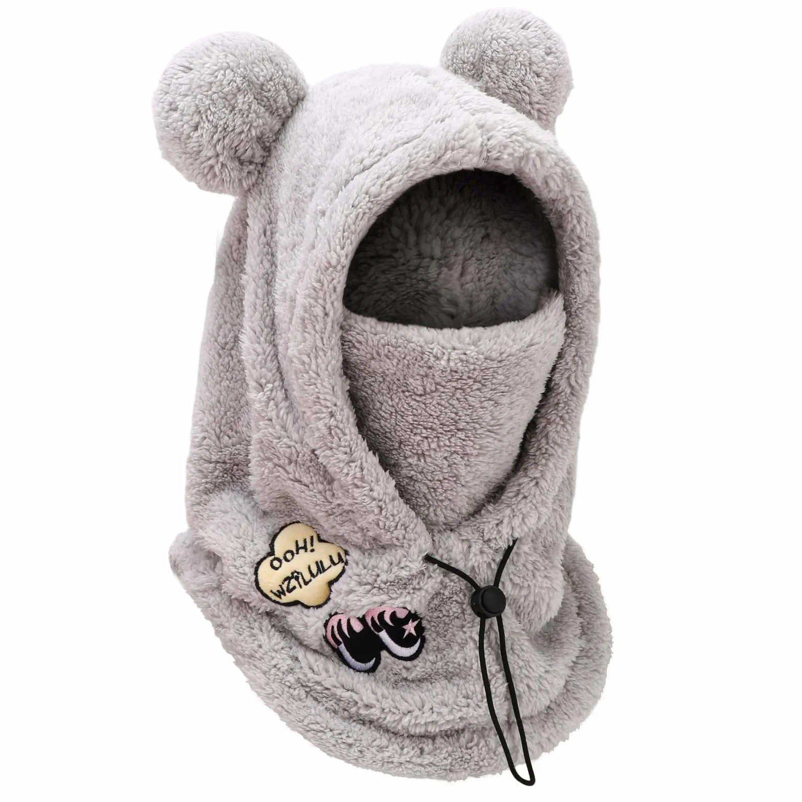 PHOGARY Balaclava für Damen, Plüsch Sturmhaube Mütze, Winter Frauen Skimaske Skimütze, Herren Damen warme Wintermütze Mütze Schal, Panda Balaclava, Grau
