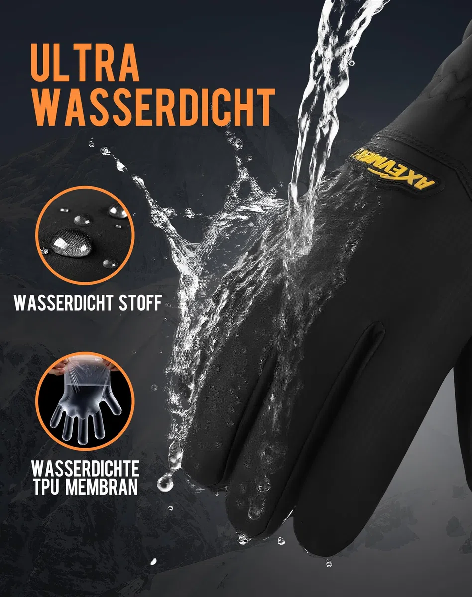 wasserdichte Winterhandschuhe Herren Damen, Thermo Warme Fahrradhandschuhe mit Touchscreen, Plüschfutter, Winddicht & rutschfest für Ski, Outdoor, Laufen Laufen Wandern Plüsch Winter