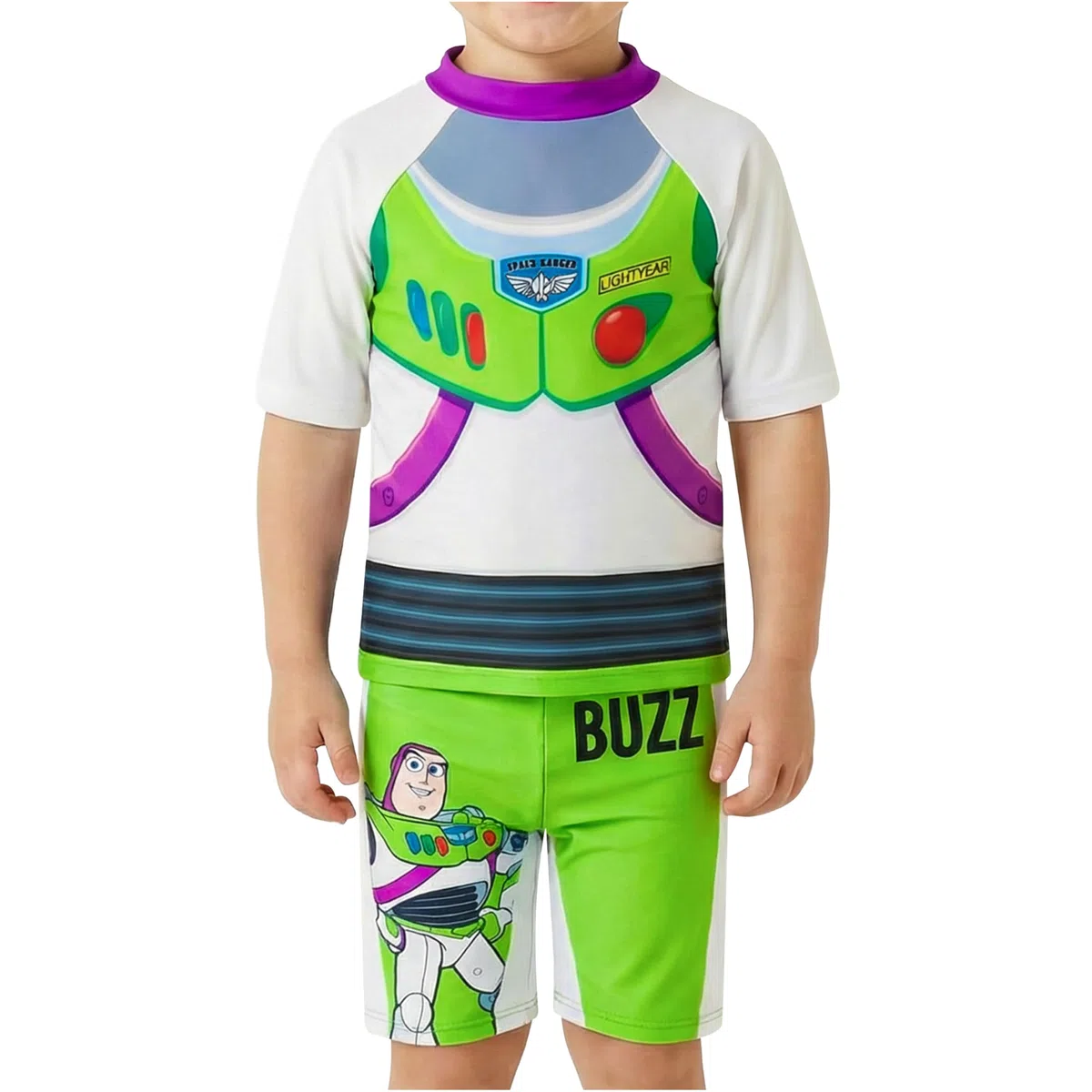 Toy Story Buzz Lightyear | Woody Schwimmanzug Kinder Jungen Badeanzug Set Zweiteilig, Schwimmshirt & Badehose, Urlaub Zubehör, Geschenke für Jungs