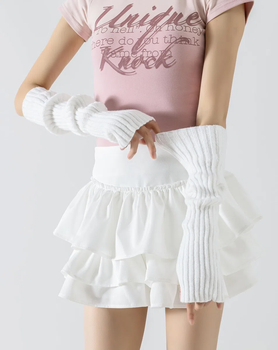 Yawlsow Stulpen Damen Knöchelwärmer Winter Gestrickte Beinwärmer für Mädchen Frauen Leg Warmers Y2k Rüschen Beinstulpen niedlich Kawaii Kniestrümpfe Harajuku-Zubehör für Warm Ballett Yoga Tanz