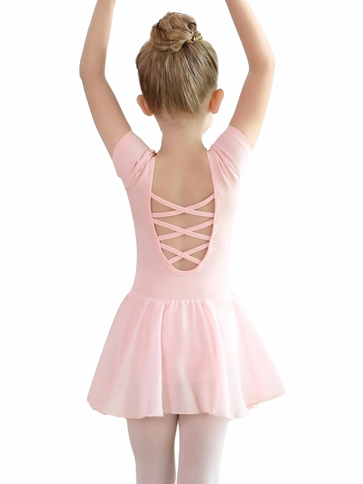 Ballettkleidung Mädchen damen-Kinder Ballettkleid Baumwolle,Balletttrikot Tanzkleid Tanzbody Kurzarm,ballettrock mädchen mit Chiffon Tütü, Größe 110-170
