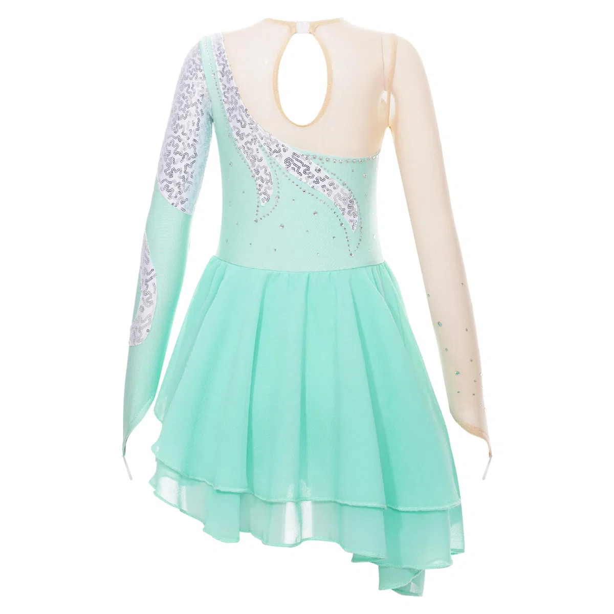 Mädchen Kind Kleid Eiskunstlauf Asymmetrisch Strass Glänzend Gymnastikanzug Tanz Kostüm Show Jahre