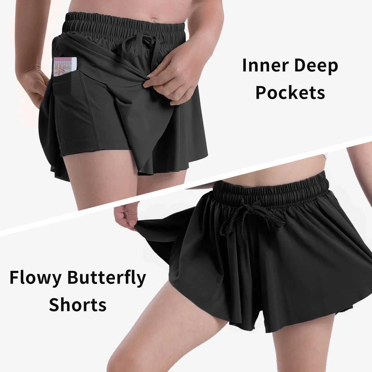 KAKU NANU Flowy Shorts 2-in-1 Röcke und Skorts für Mädchen 5–12 Jahre,6 Farben elastischer Skort mit Tasche Tennis Gymnastik Schule PE Sport
