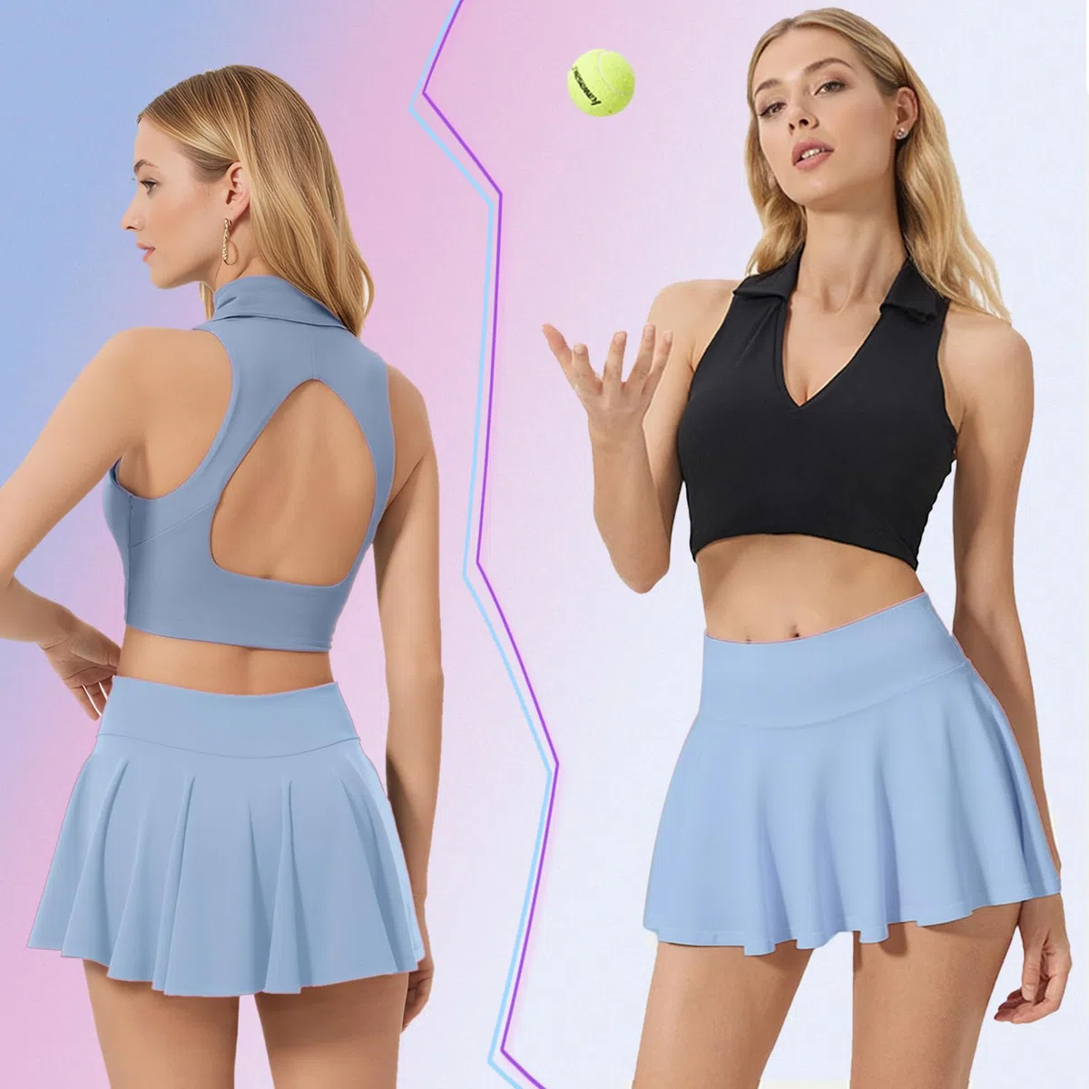 Tennisrock Damen mit Hose Hosenrock Sport Rock Sommer Plissiert Golfrock Tennis Rock Skort mit Taschen Tenniskleid Faltenrock Laufrock Minirock für Fitness Workout Running Radfahren Wandern