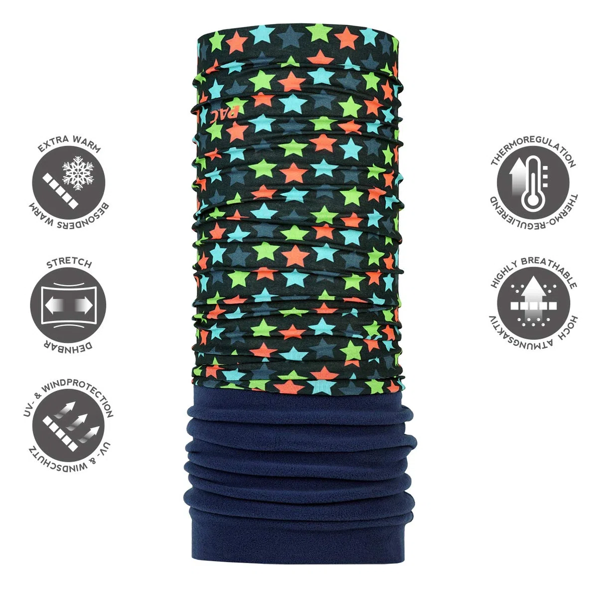 P.A.C. Kids Fleece Multifunktionstuch - Outdoor, Ski, Halstuch, nachhaltiges Schlauchtuch, Kinder, viele Tragevarianten