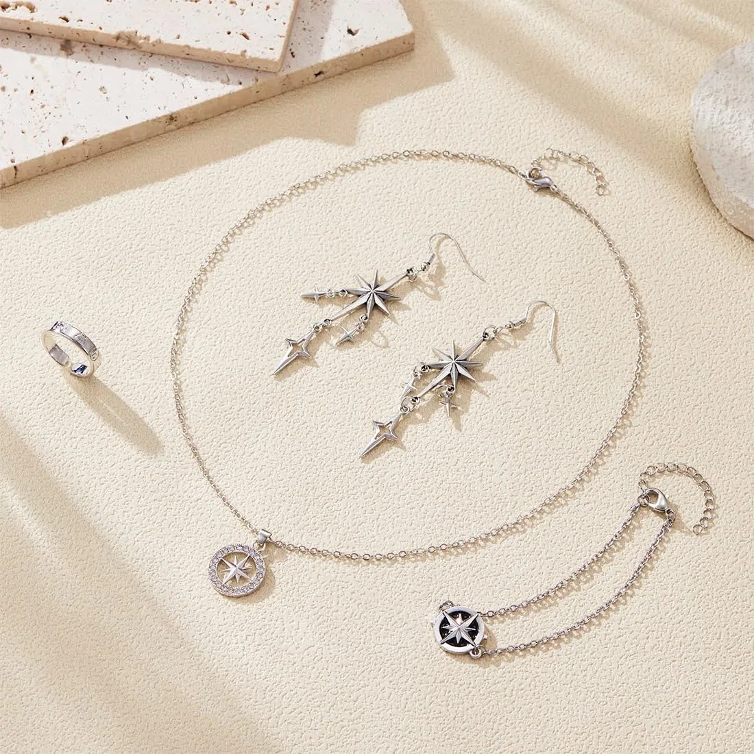 Stray Halskette Armband Set, mit Halsketten, Armbänder, Perlenarmbänder, Ringe, Ohrringe und 2 SKZ Photocard, Kpop Geschenke, Unverzichtbare Fanartikel für Kpop Fans