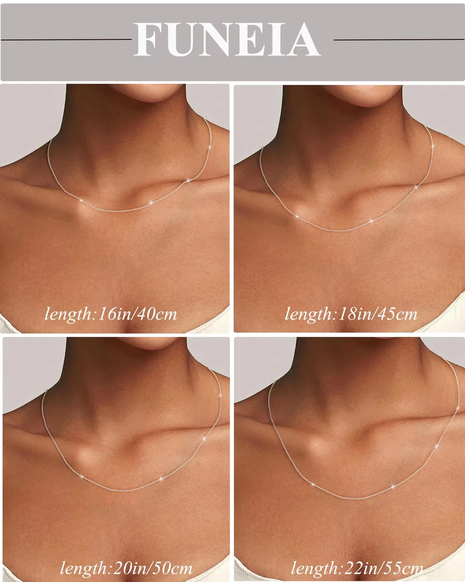 FUNEIA Sterling Silberkette Damen 925 Ohne Anhänger Wasserfest Echt Reines Silber Kette 1.1/1.3mm Breite Glänzende Halskette Kordelkette Silberne Schmuck Geschenke für Frauen Mama 40cm/45cm/50cm/55cm