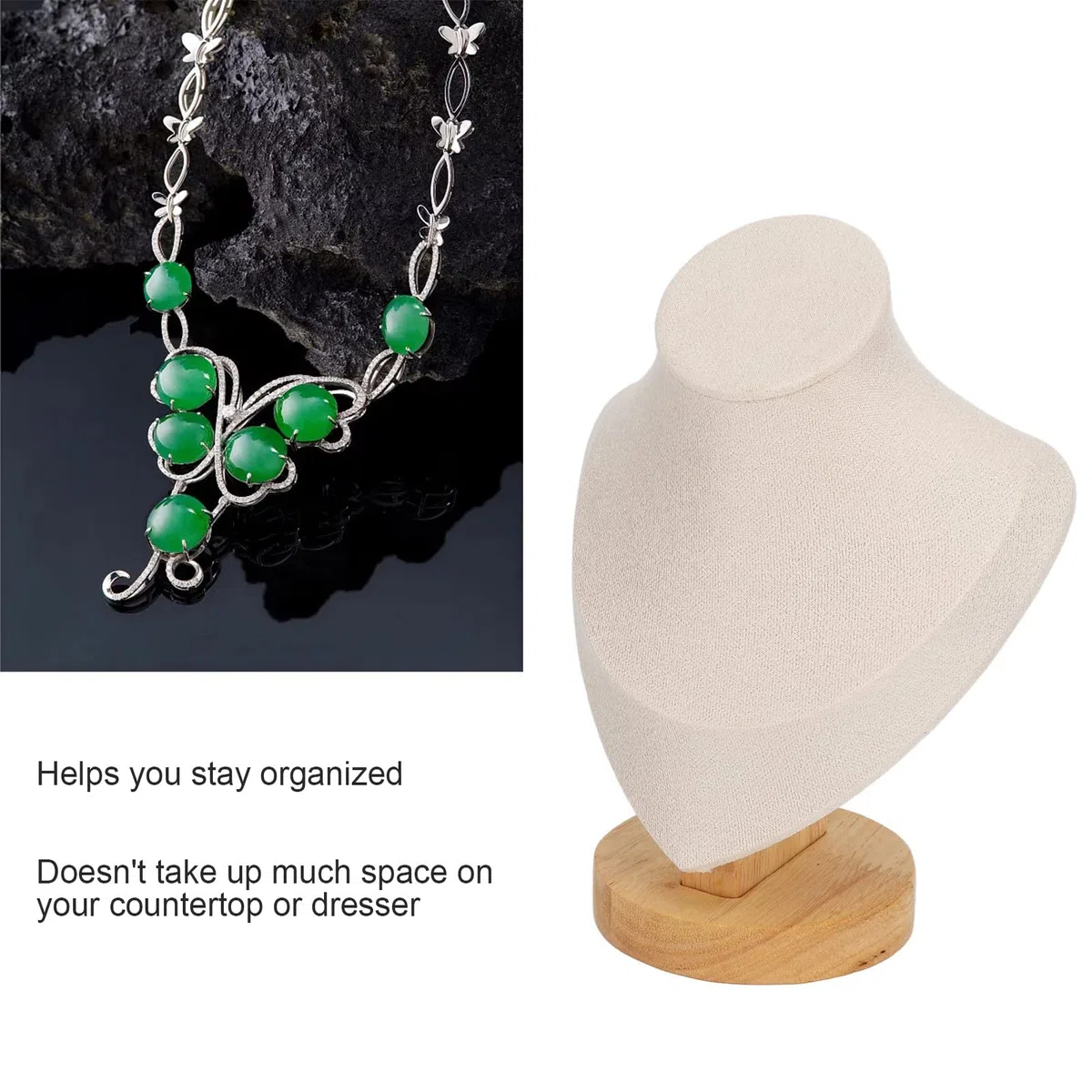 6,9-Zoll-Halsketten-Ausstellungsständer, Flanell-Schmuckstaffelei, Halsketten-Ketten-Ausstellungs-Büste-Ständer Turm-Rack Mannequin-Schmuck-Büste-Ausstellungshalter für Shop-Event-Show(Beige)