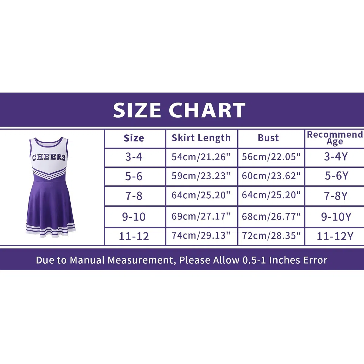 Kinder Mädchen Halloween Cheerleader Kleid Cheerleading Outfit Cheer Uniform Kleidung Sets + Pom Poms + Tube Socken 3-12Y