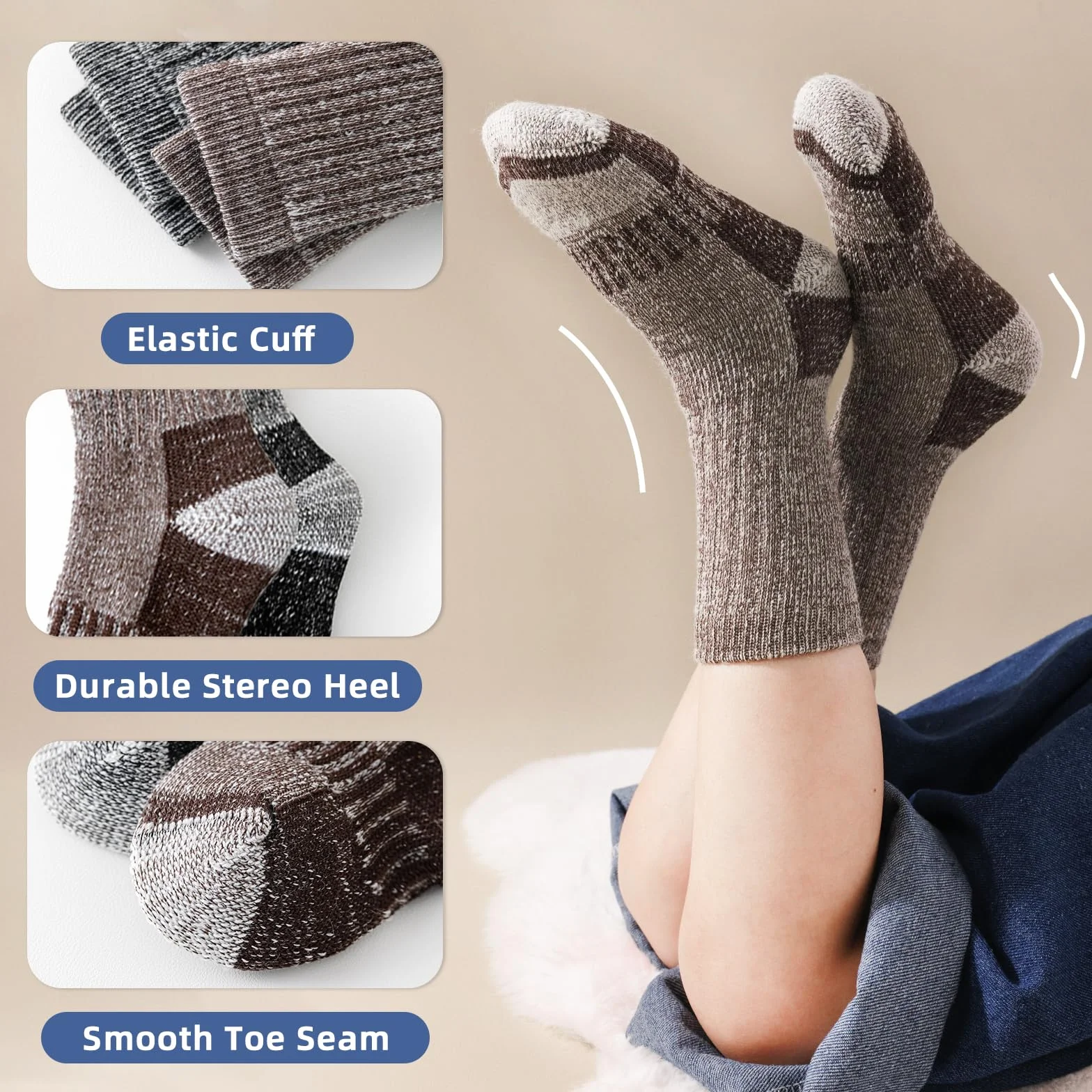 Vihir 4 Paar Wolle Socken Kinder Jungen - Crew Wolle Sportsocken Warme Wintersocken Dicke für Skifahren, Trekking, Wandern 22-26, 26-29, 39-34, 35-38