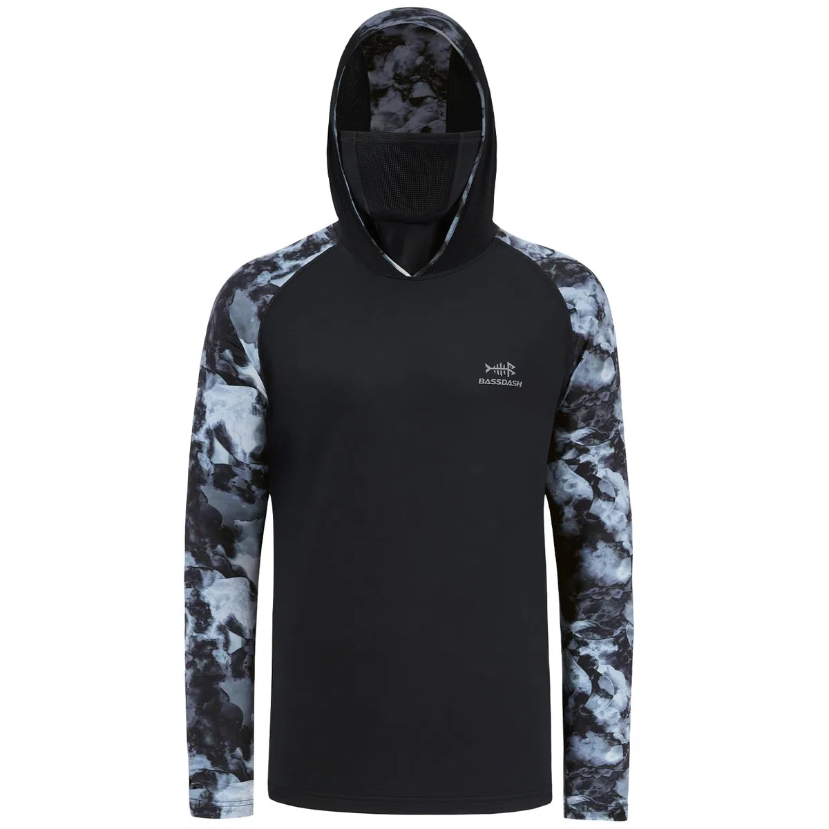 Bassdash Herren T-Shirt UPF 50+ Camouflage Kapuzenpulli mit Maske Langarm-Sonnenschutz Kapuzen zum Fischen und Wandern