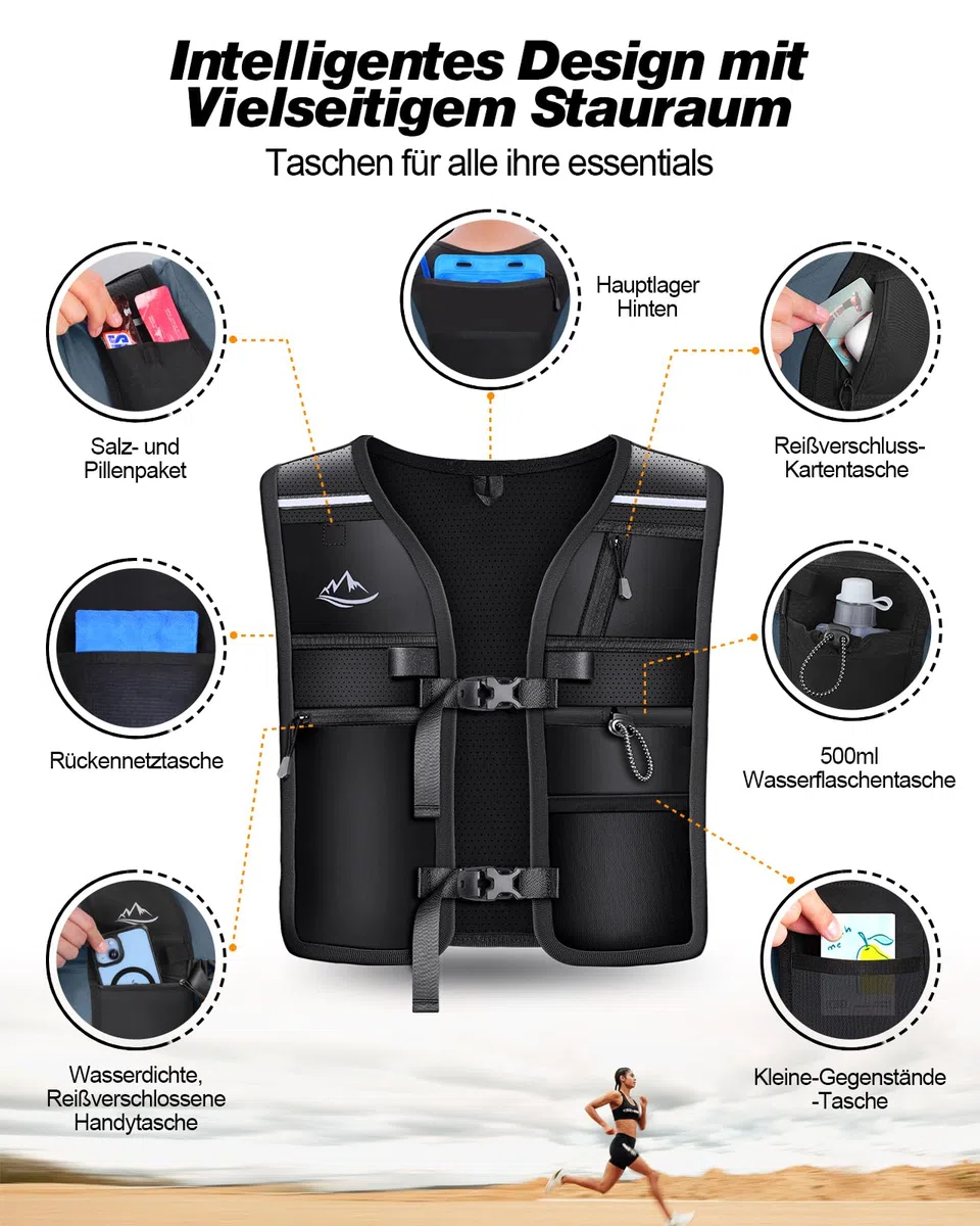 ISEYOU Ultraleicht Laufweste, Reflektierender Trinkrucksack für Damen und Herren, Trail Rucksack Trinkweste, Verstellbarer Running Vest Fahrradrucksack für Läufe, Jogging, Radfahren, Marathons